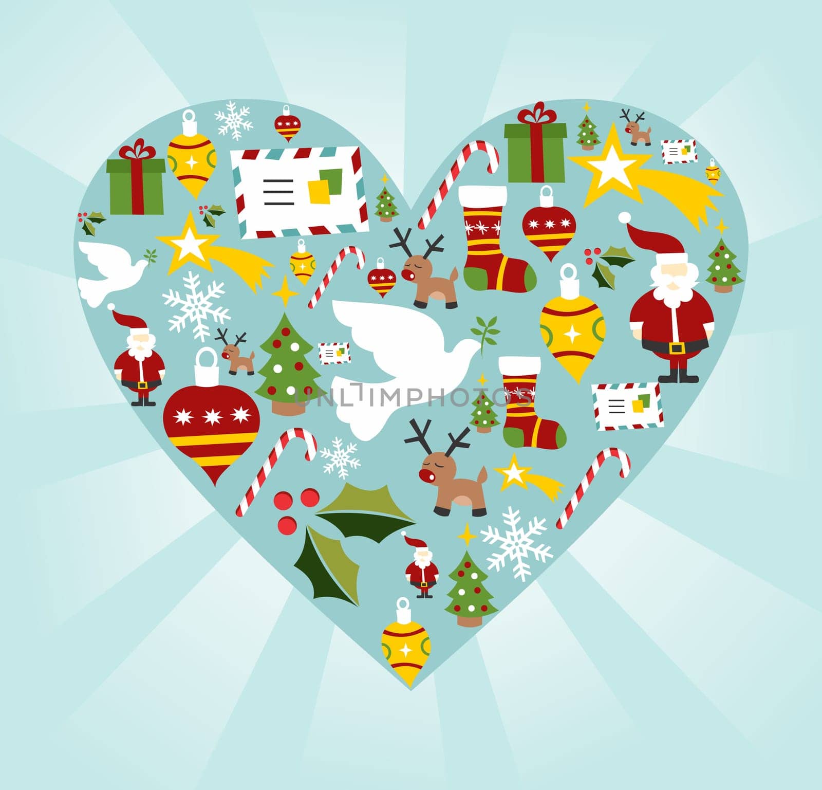 Christmas icon set in heart shape background. Vector file available.