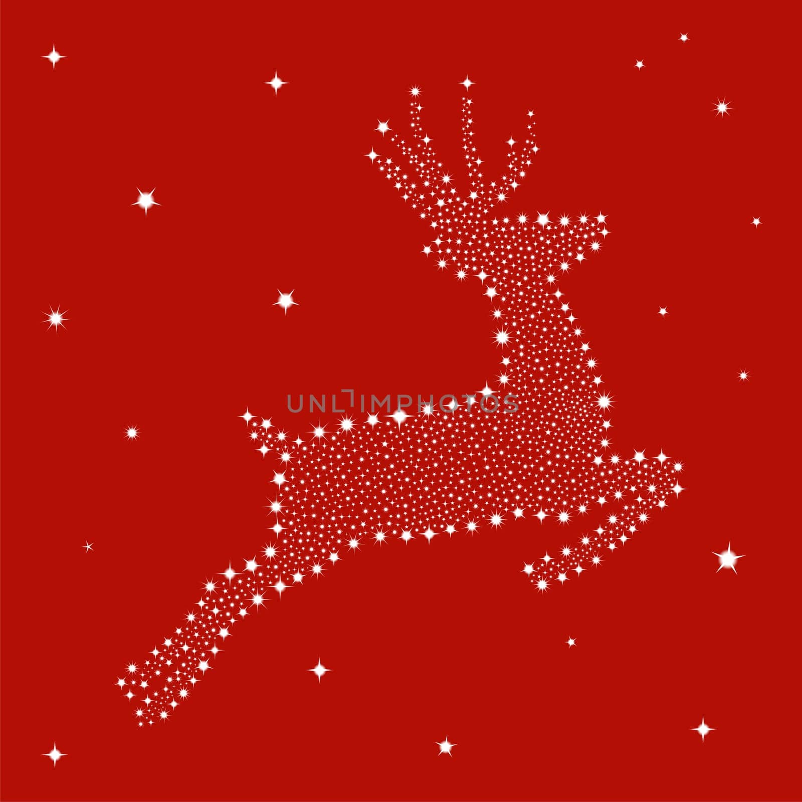 Christmas stars in reindeer shape postcard red background. Vector file available.