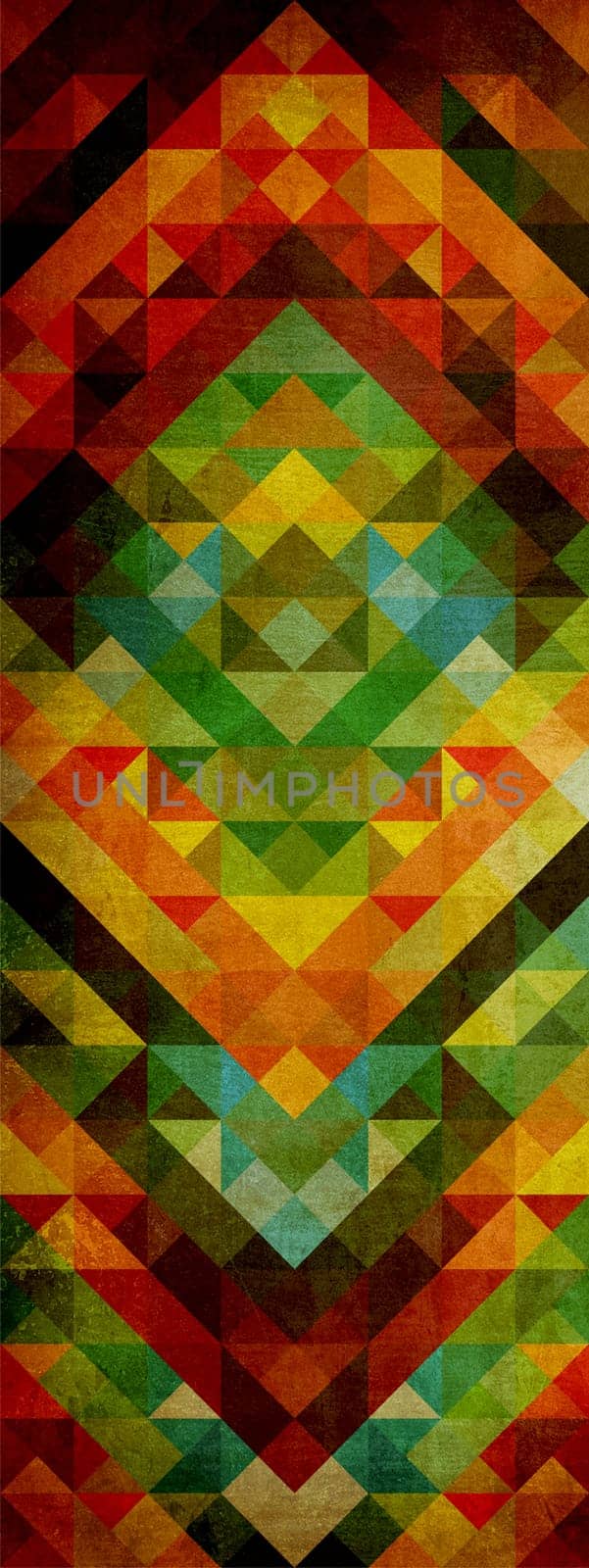 Abstract composition of colored triangle on retro background.