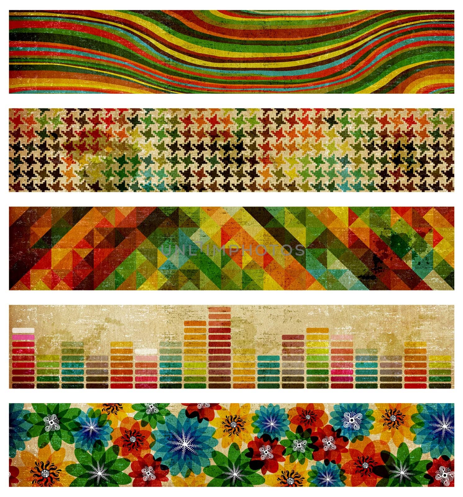 Set of abstract compositions of colors on retro background.