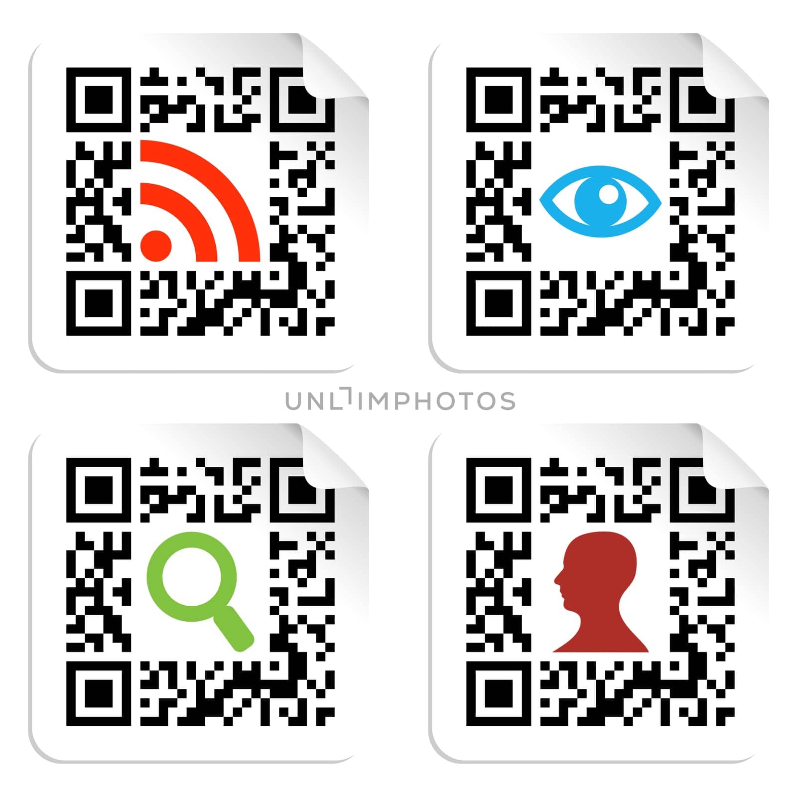 Social icons in labels set with QR codes sign. Vector file available.
