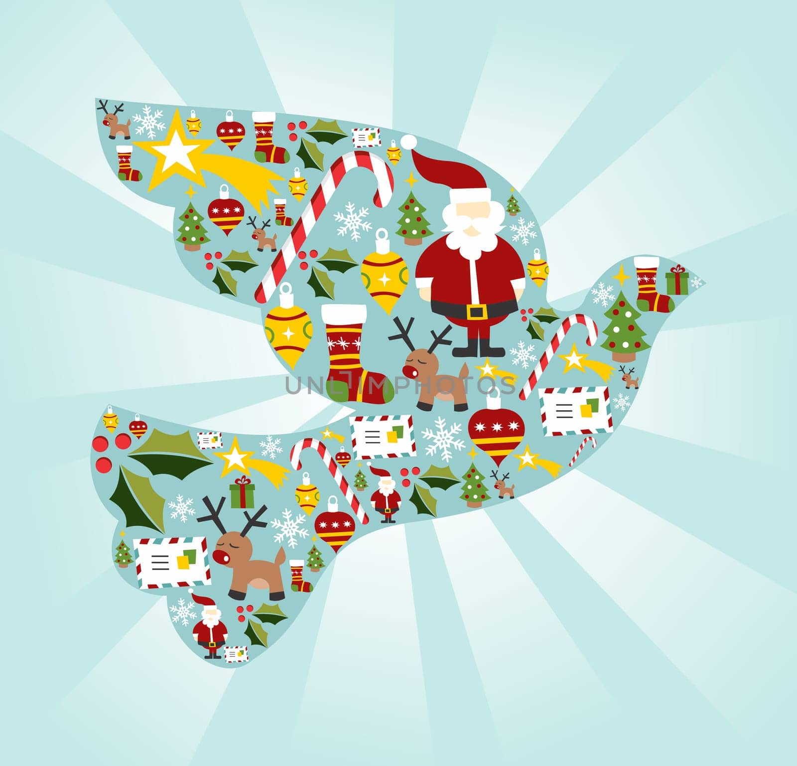 Christmas icon set in dove of peace shape background. Vector file available.