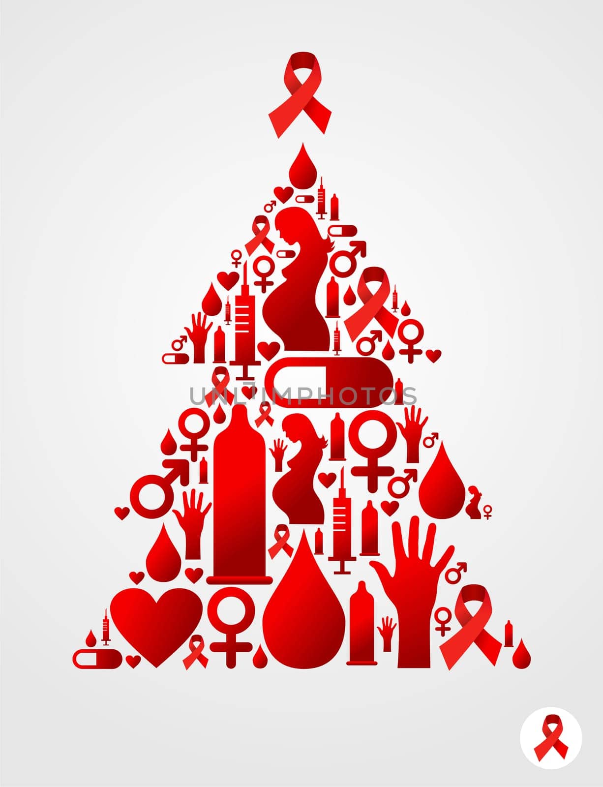 HIV icons set in Christmas tree silhouette. Vector file available