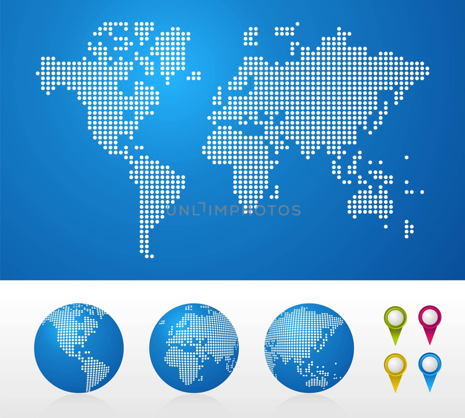 Dot World maps and globes business background. Vector file available.