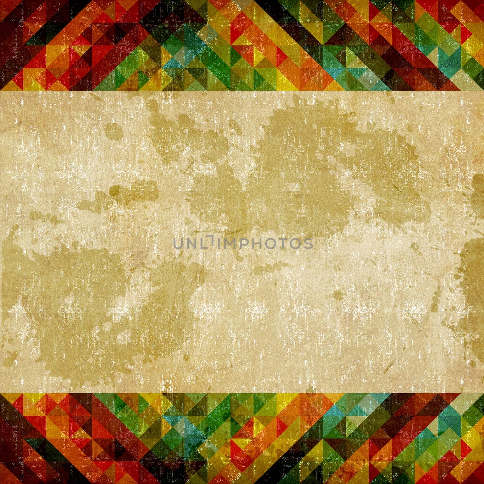 Abstract composition of colored triangle on retro background