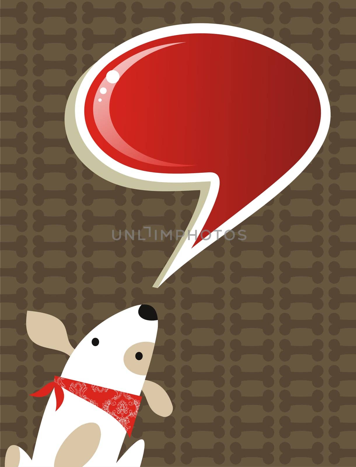 Fashion social media dog with speech bubble over brown background. Vector file available