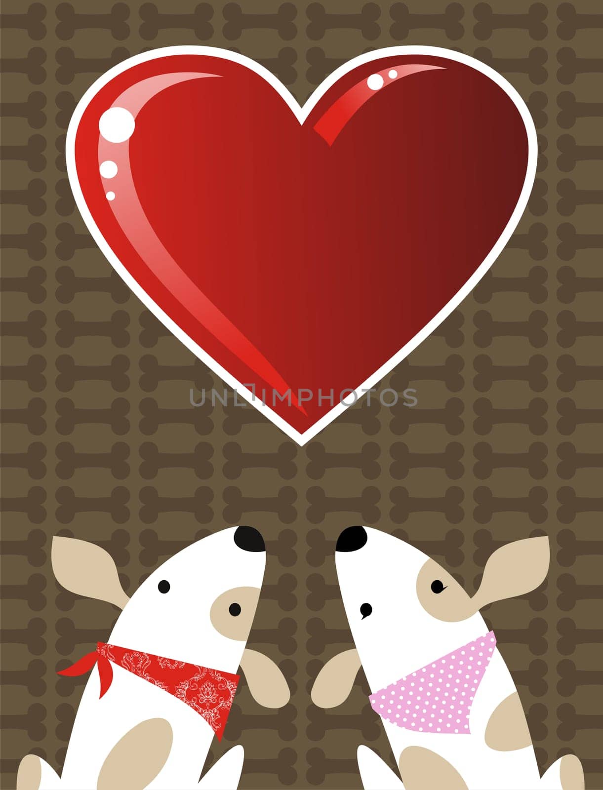 Romantic Valentines red love heart and dog couple background. Vector file available.