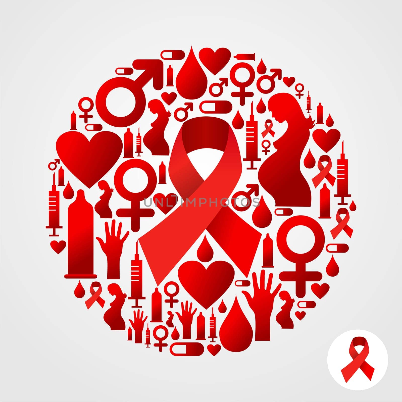 AIDS icon set in circle shape. Vector file available