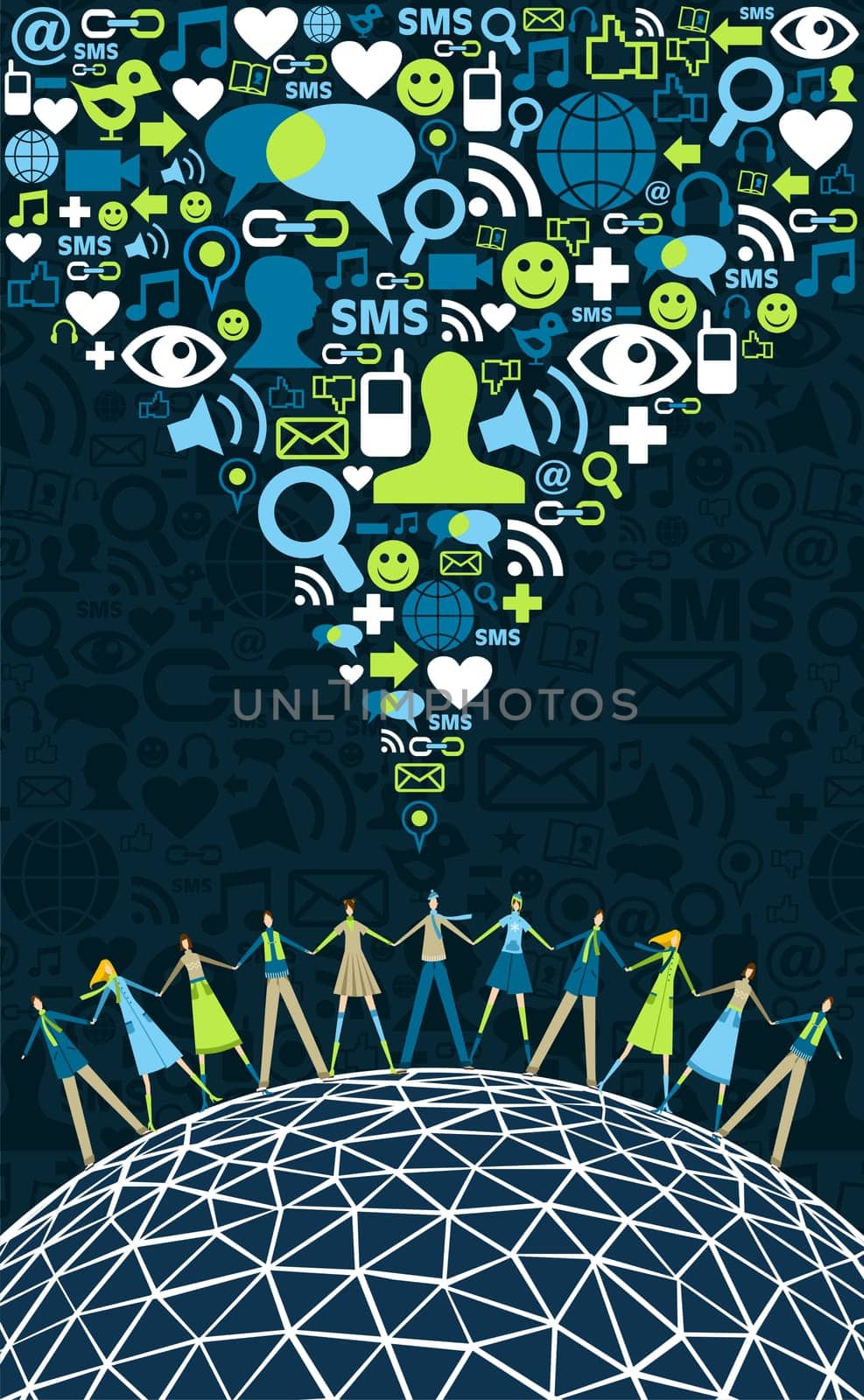 Social media network connection concept, with social icons texture background. Vector file available