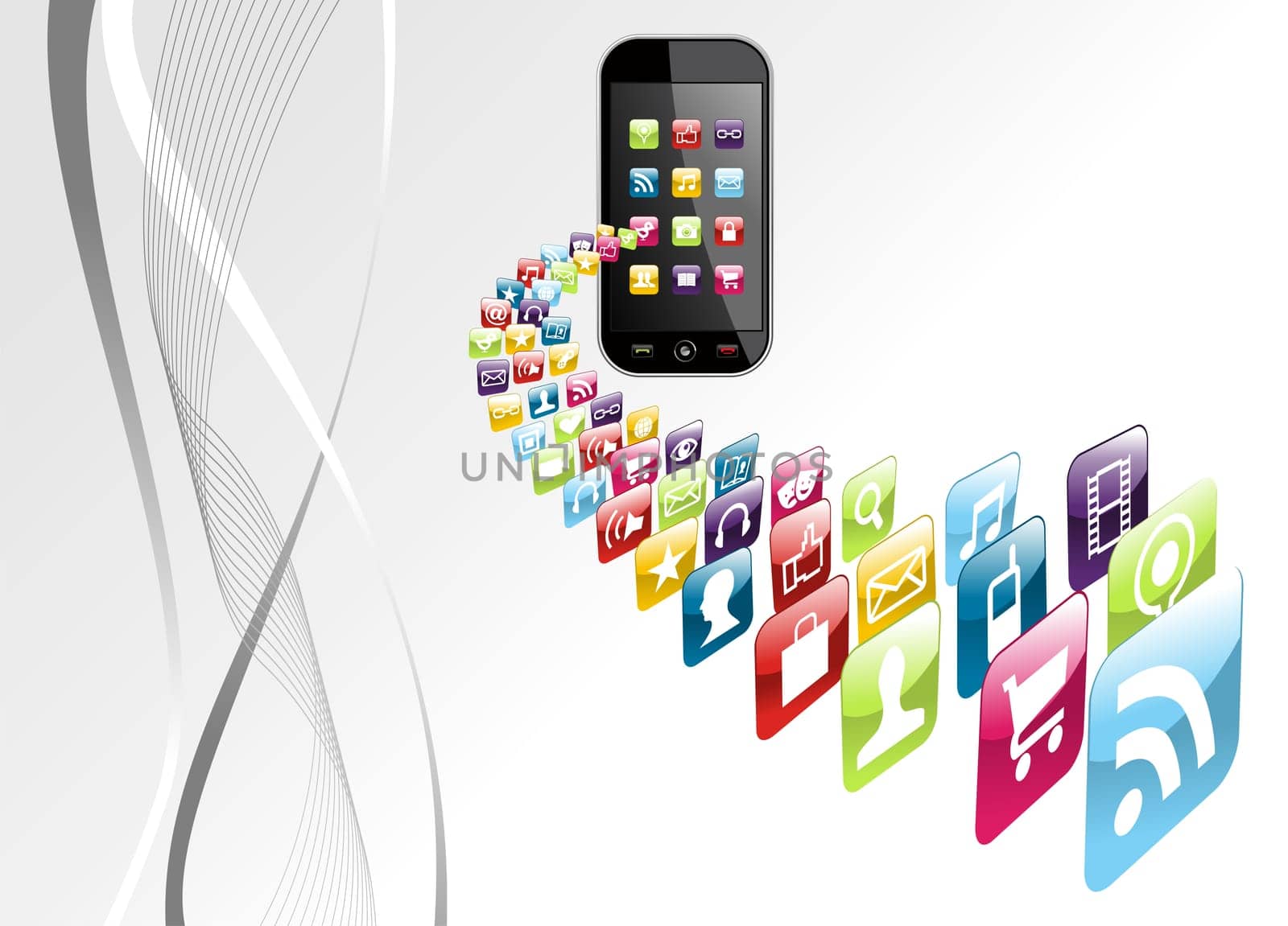 Smartphone application download on gray background. Vector file layered for easy manipulation and customisation.