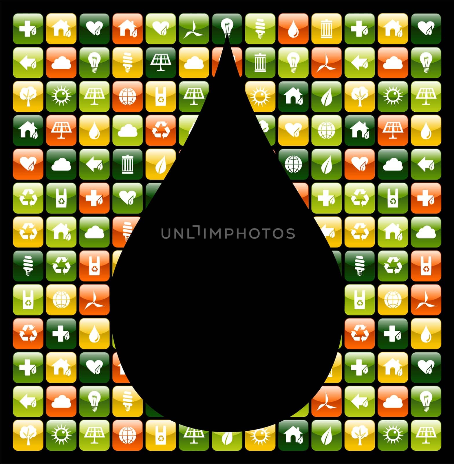 Water drop shape over eco friendly icon app buttons. Vector file available.