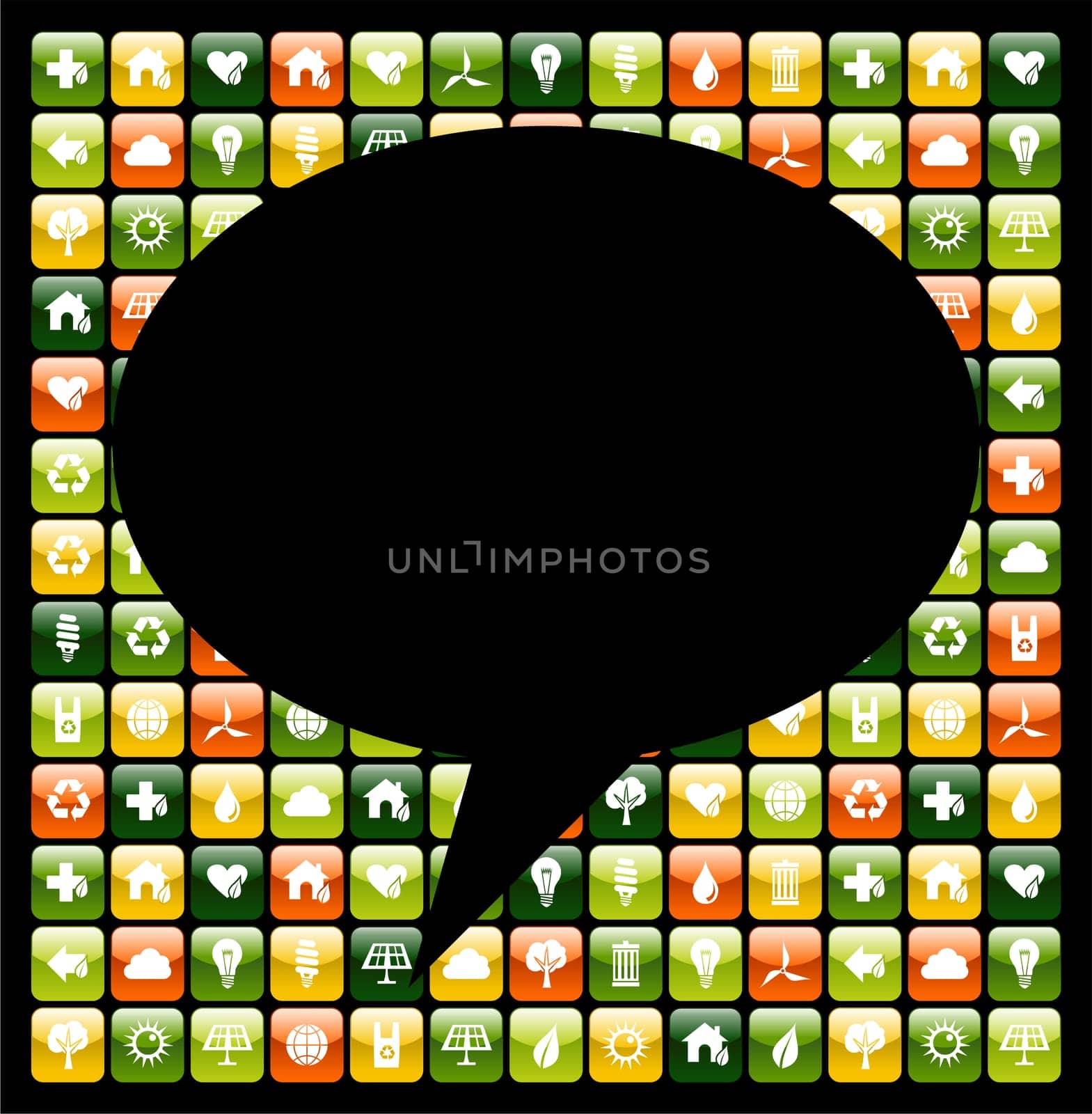 Social media bubble over mobile phone green app icons. Vector file available.