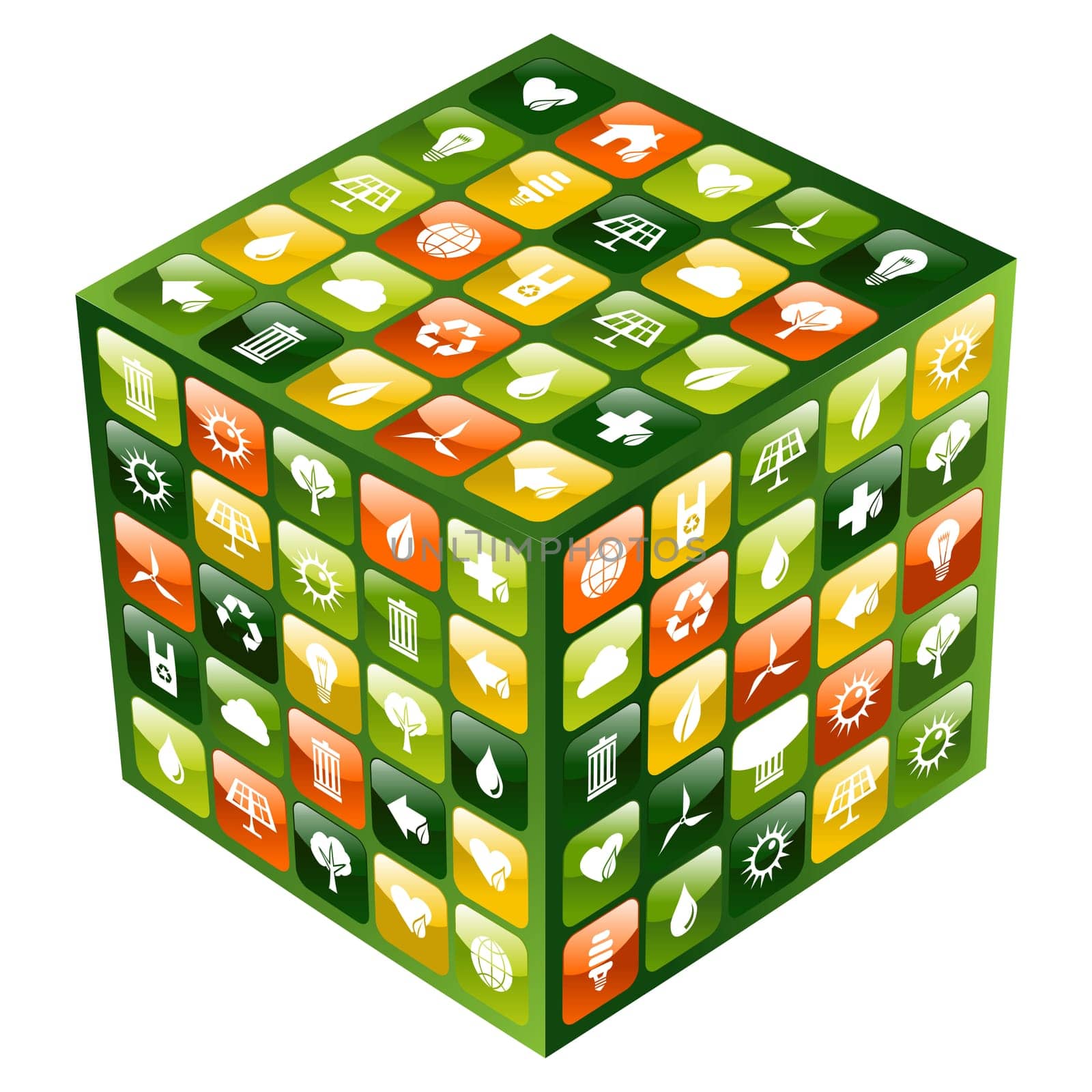 Iphone green application icons cube over white background. Vector file available.