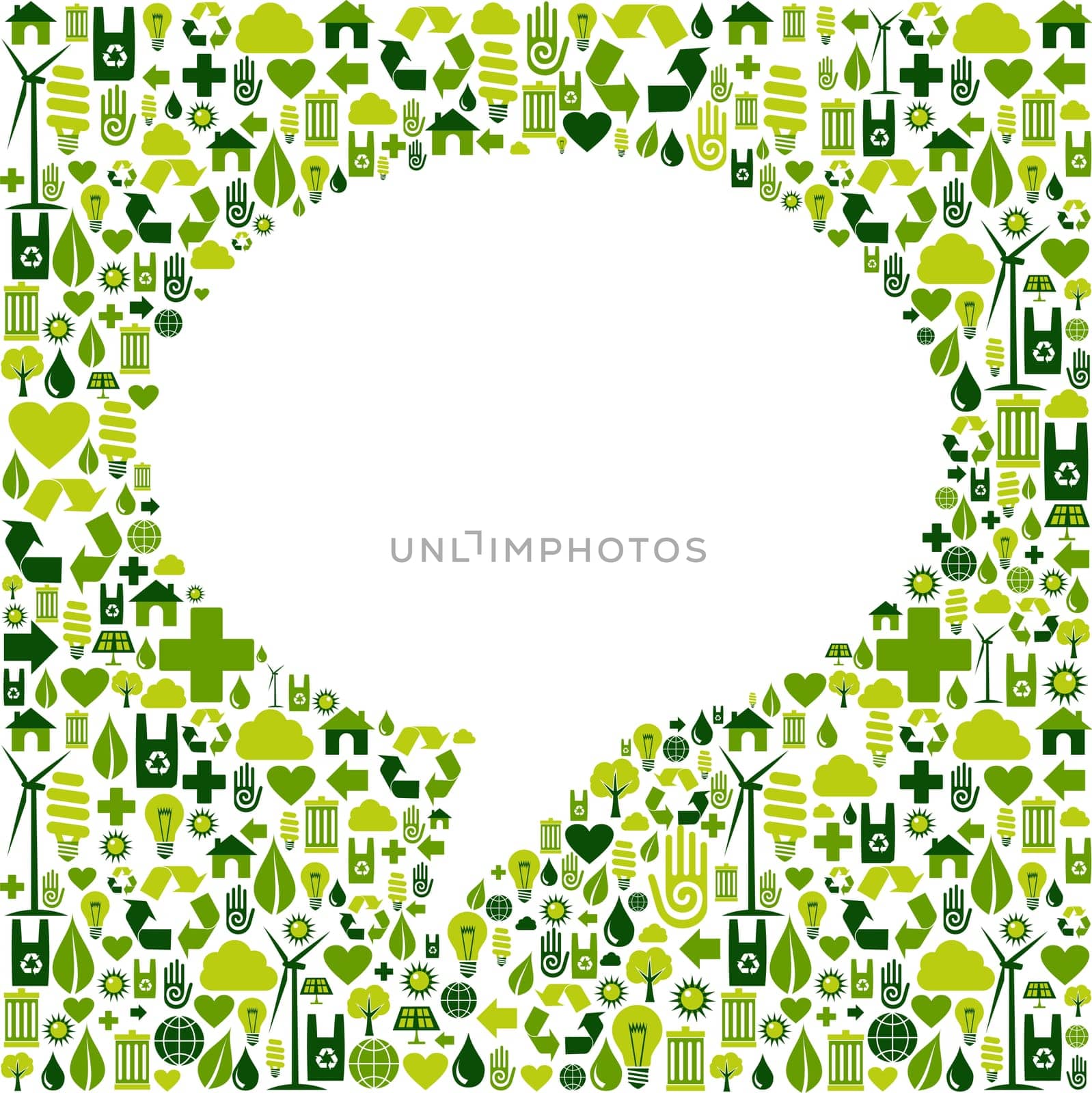 Green icons set in social media speech bubble background. Vector file available.