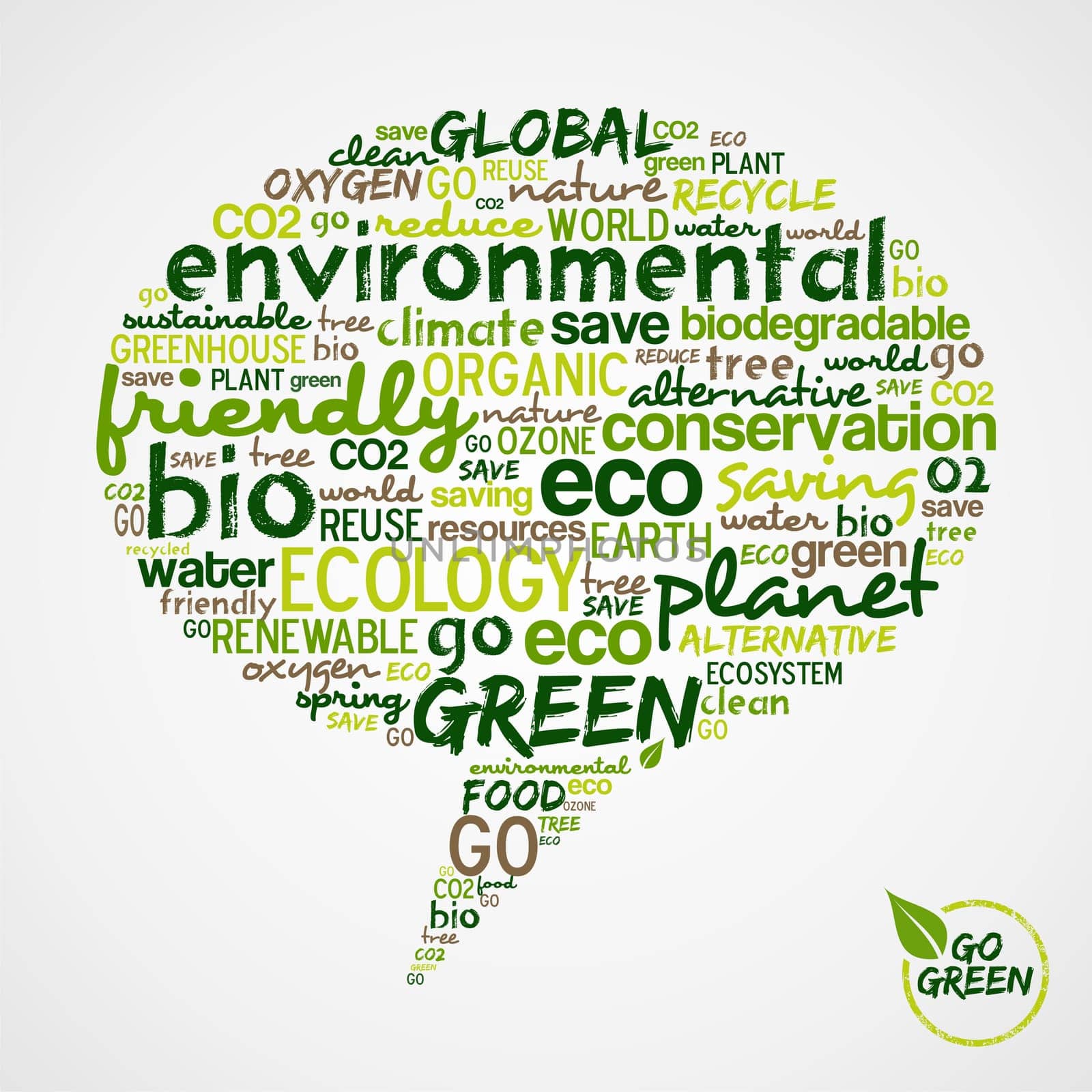Go Green.  Social media speech with words cloud about environmental conservation. Vector file available.