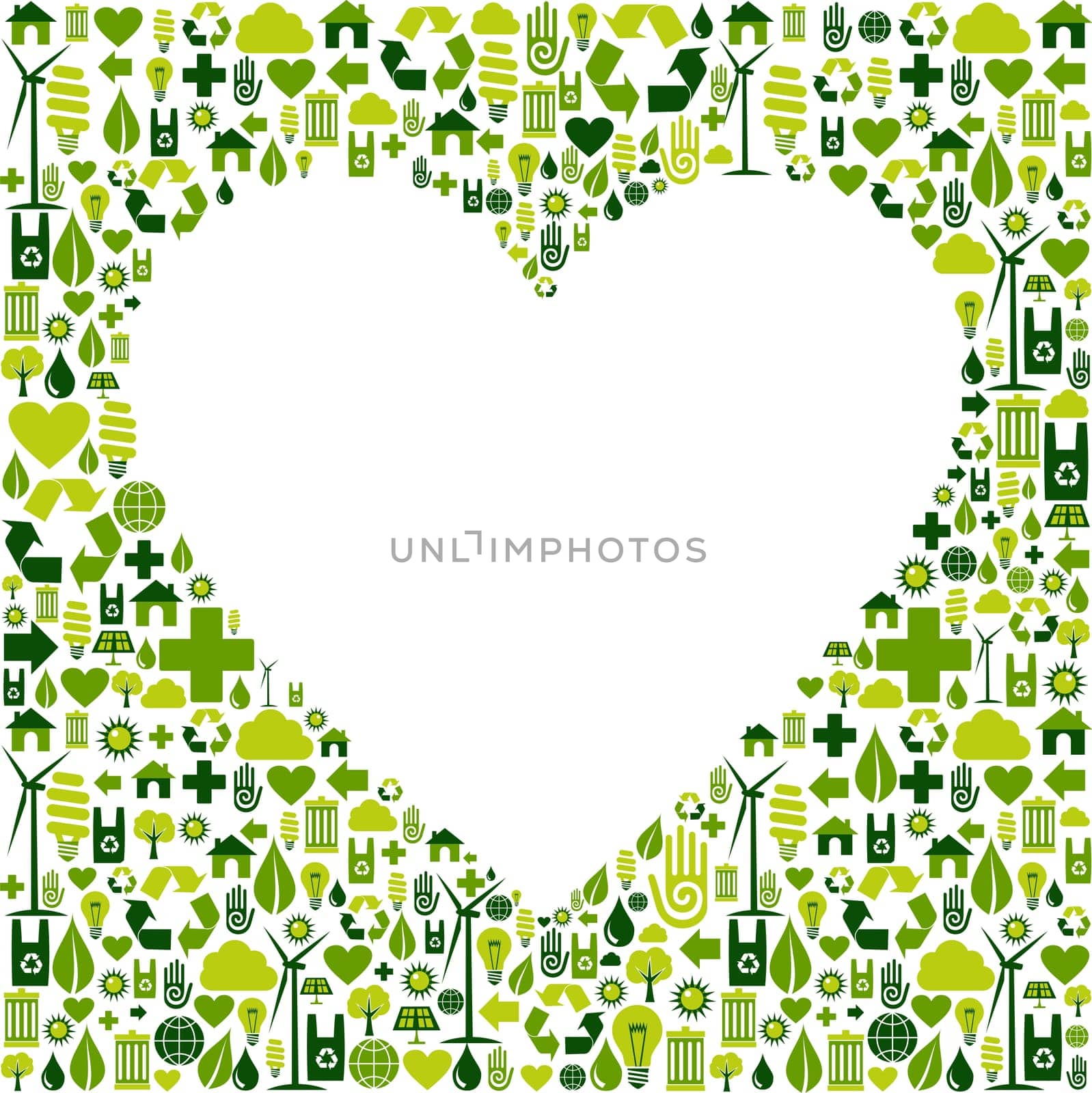 Heart silhouette made with eco friendly icon collection. Vector file available.