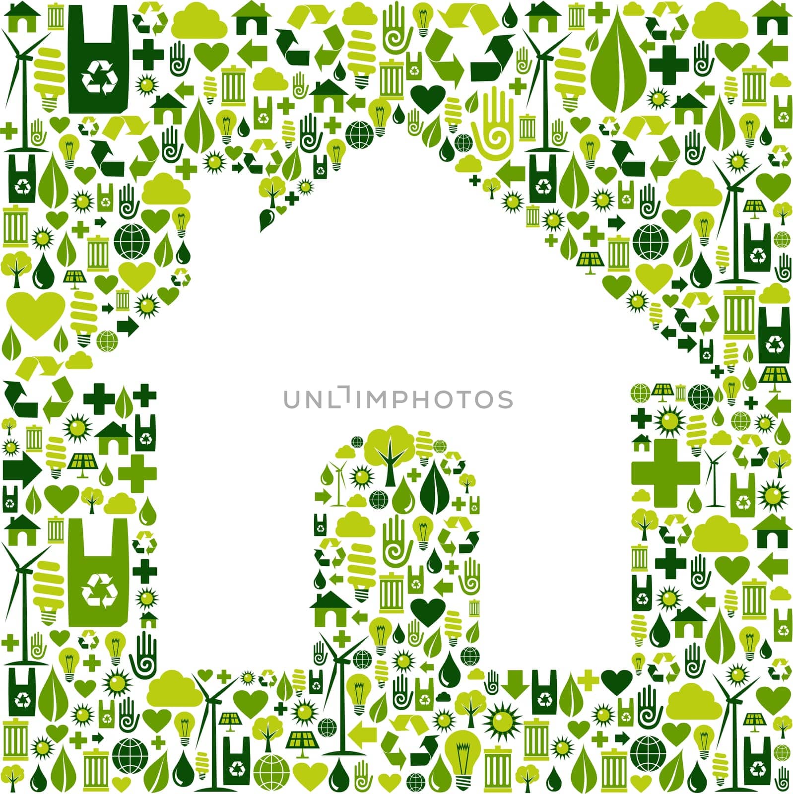 Green icons set background in home shape. Vector file available.
