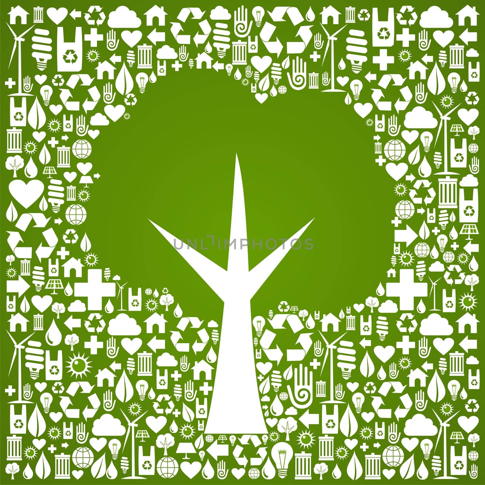 Green tree symbol over eco icons background. Vector file available.