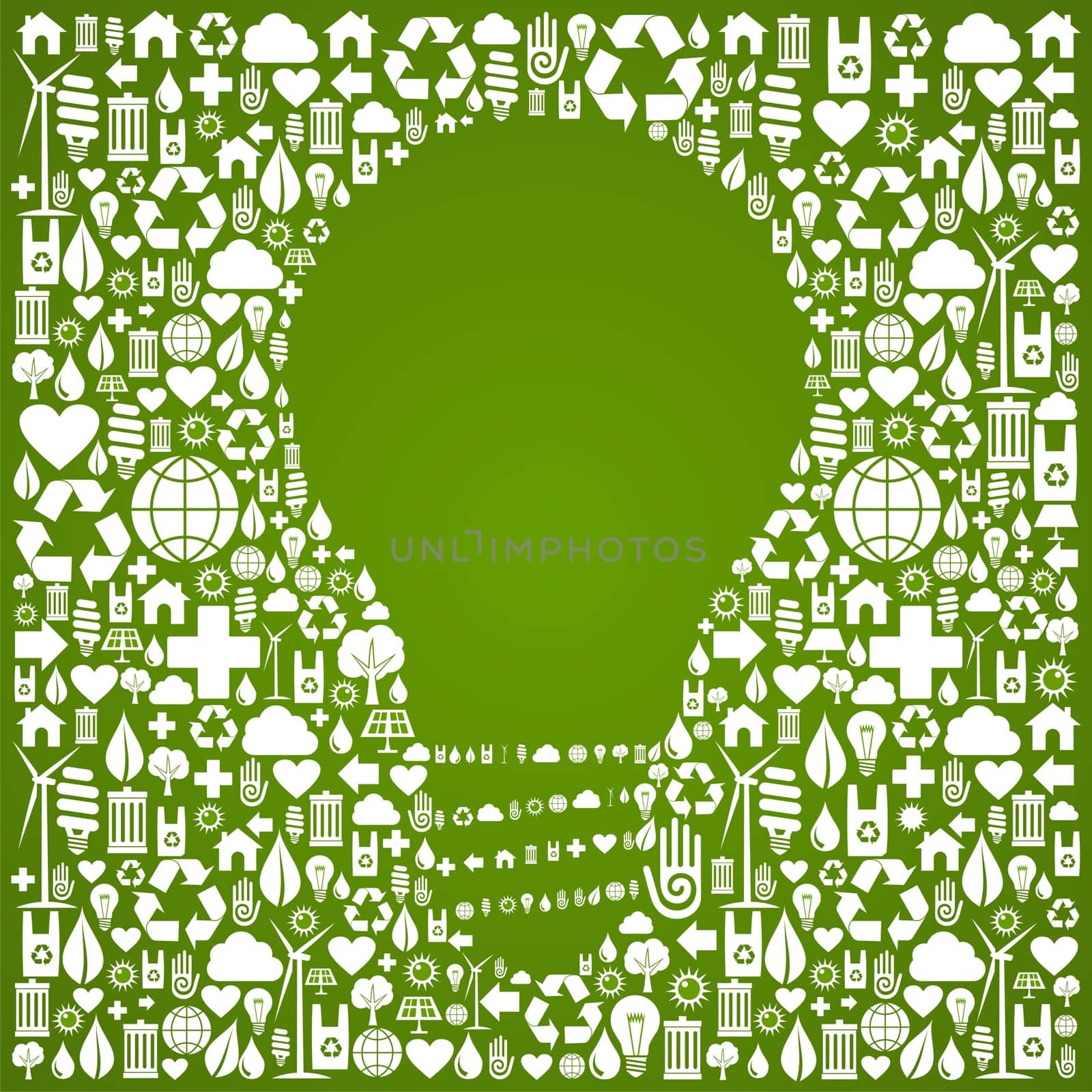 Light bulb symbol over green icons set background. Vector file available.
