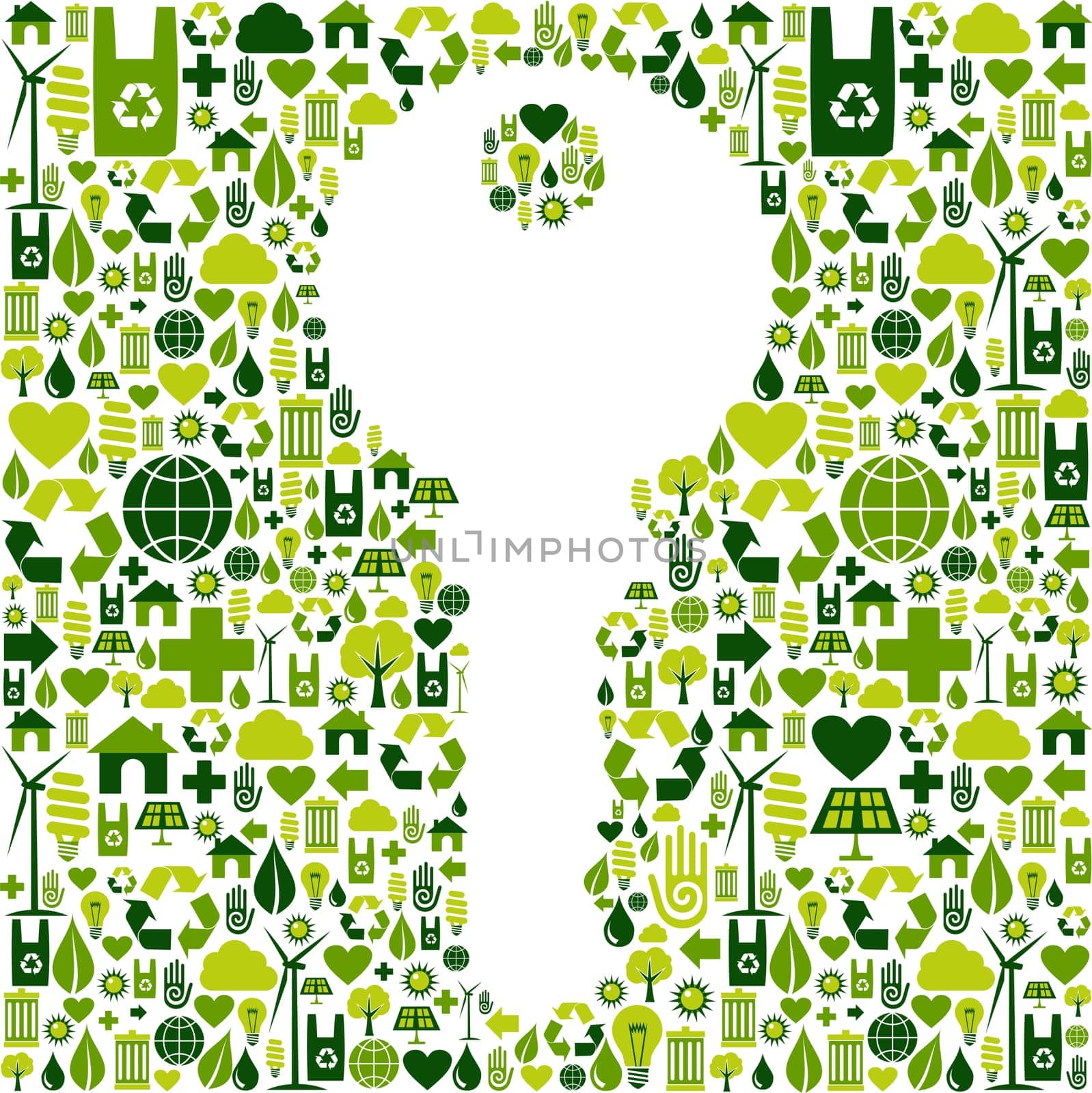 Key to green environment silhouette made with eco friendly icons collection. Vector file available.