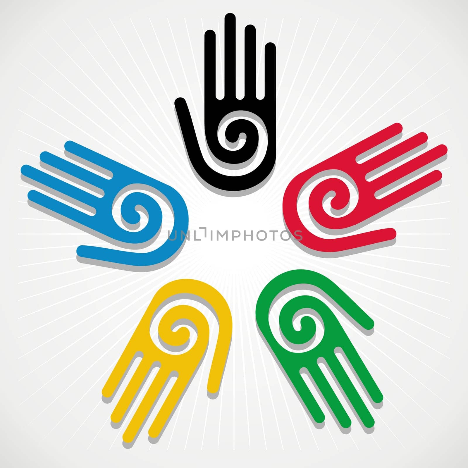 Olympic Games colorfull hands in circle over white background. Vector file layered for easy manipulation and customisation.