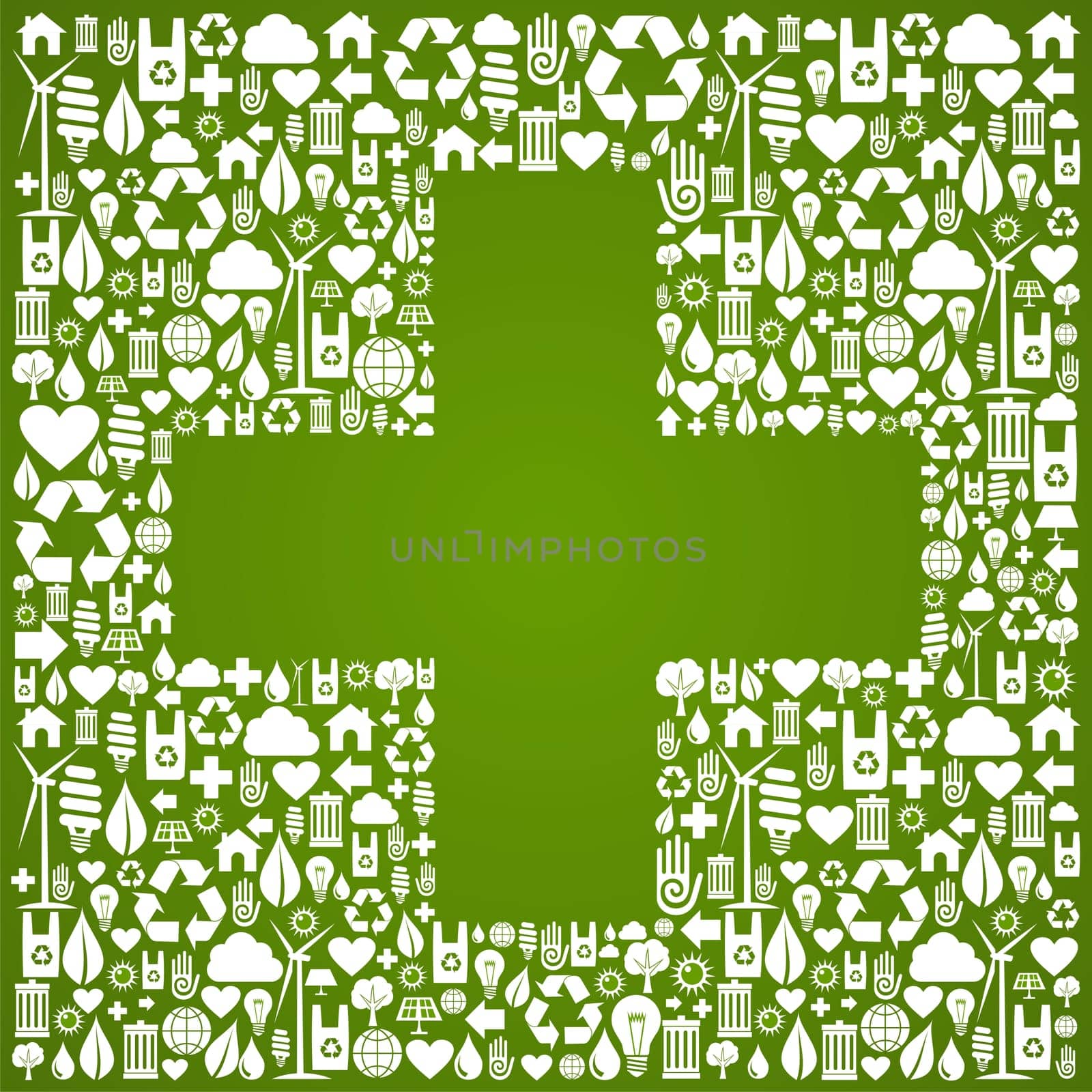 Green icons set with cross background. Vector file available.