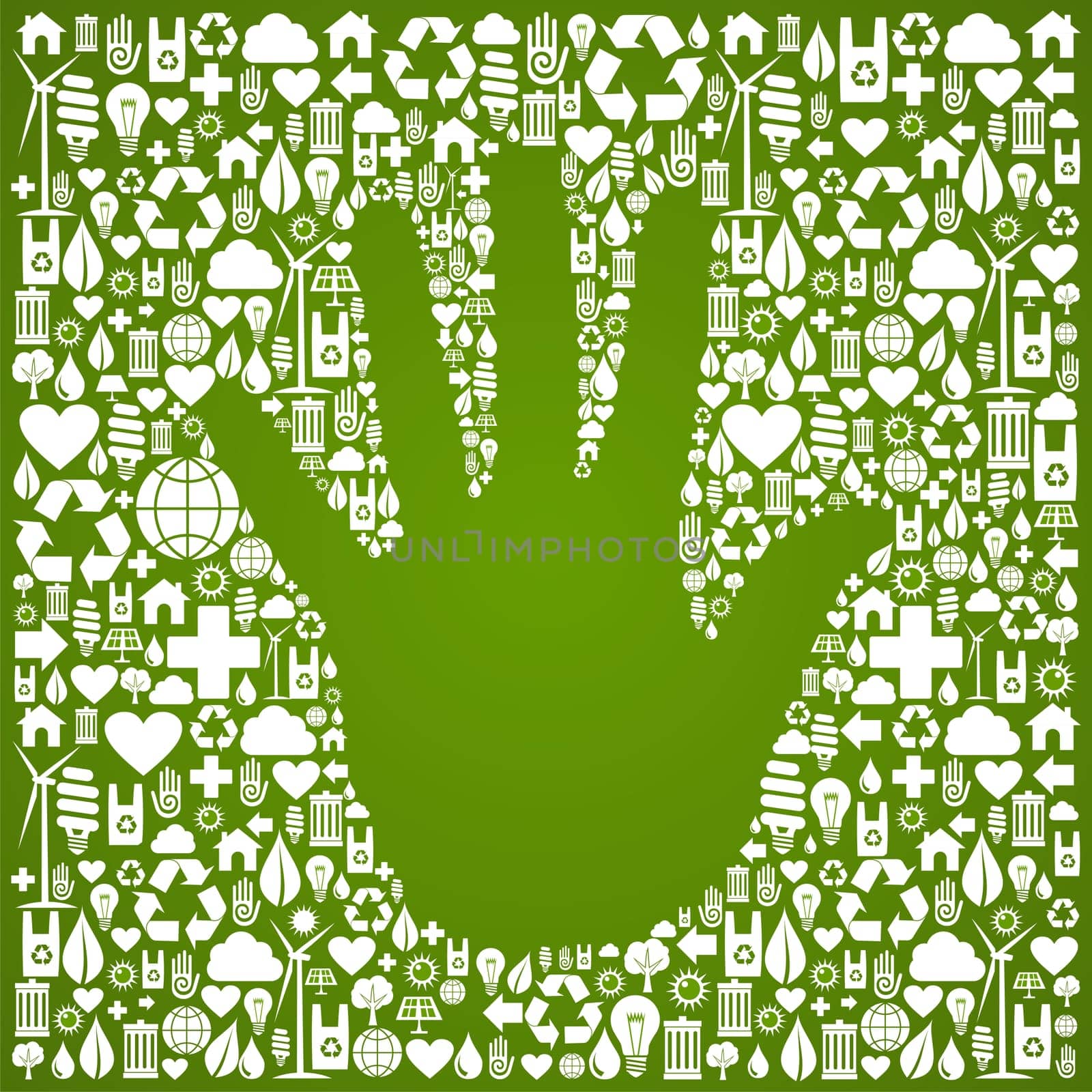 Hand shape in green Earth icons set background. Vector file available.