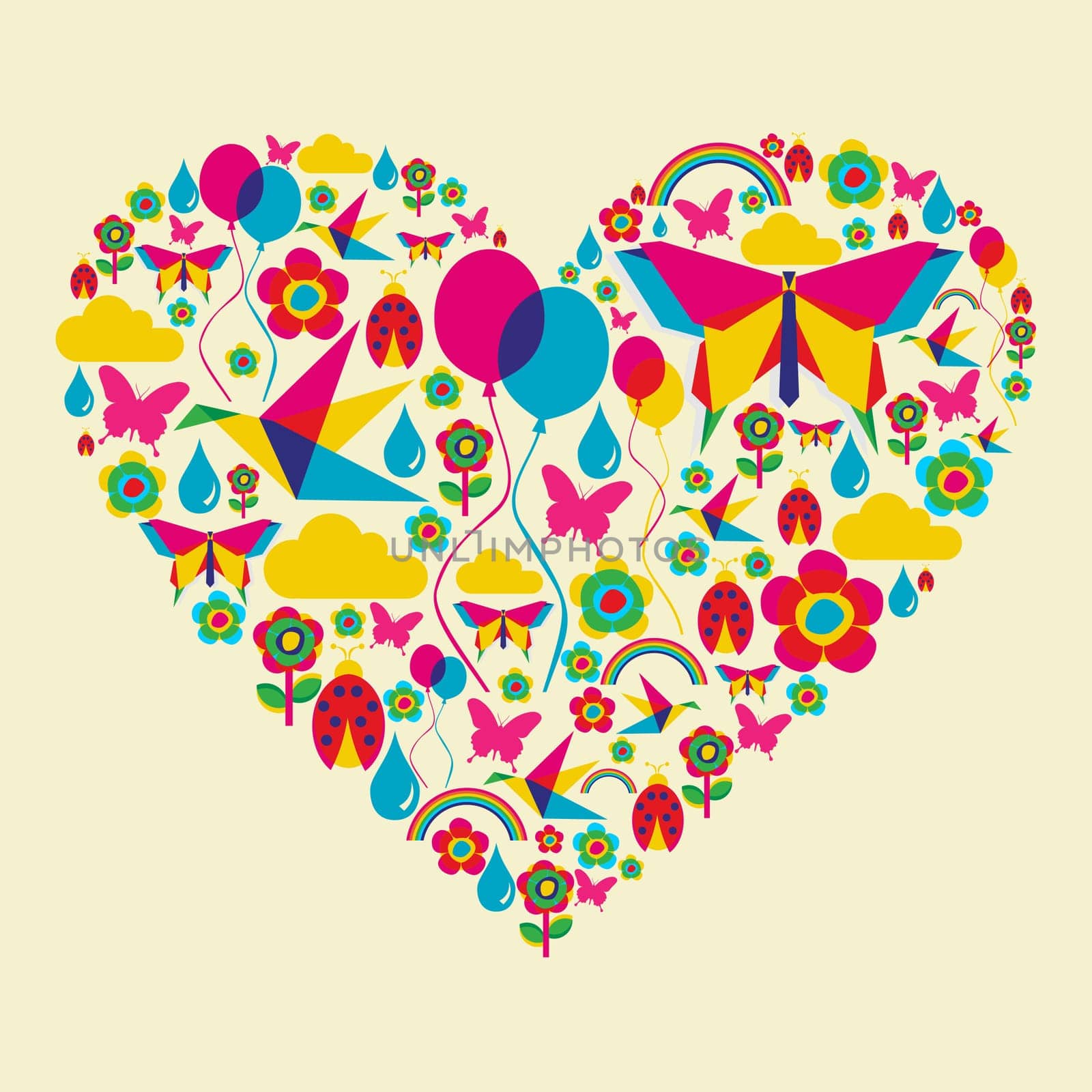 Happy spring time heart composition. Vector file available.