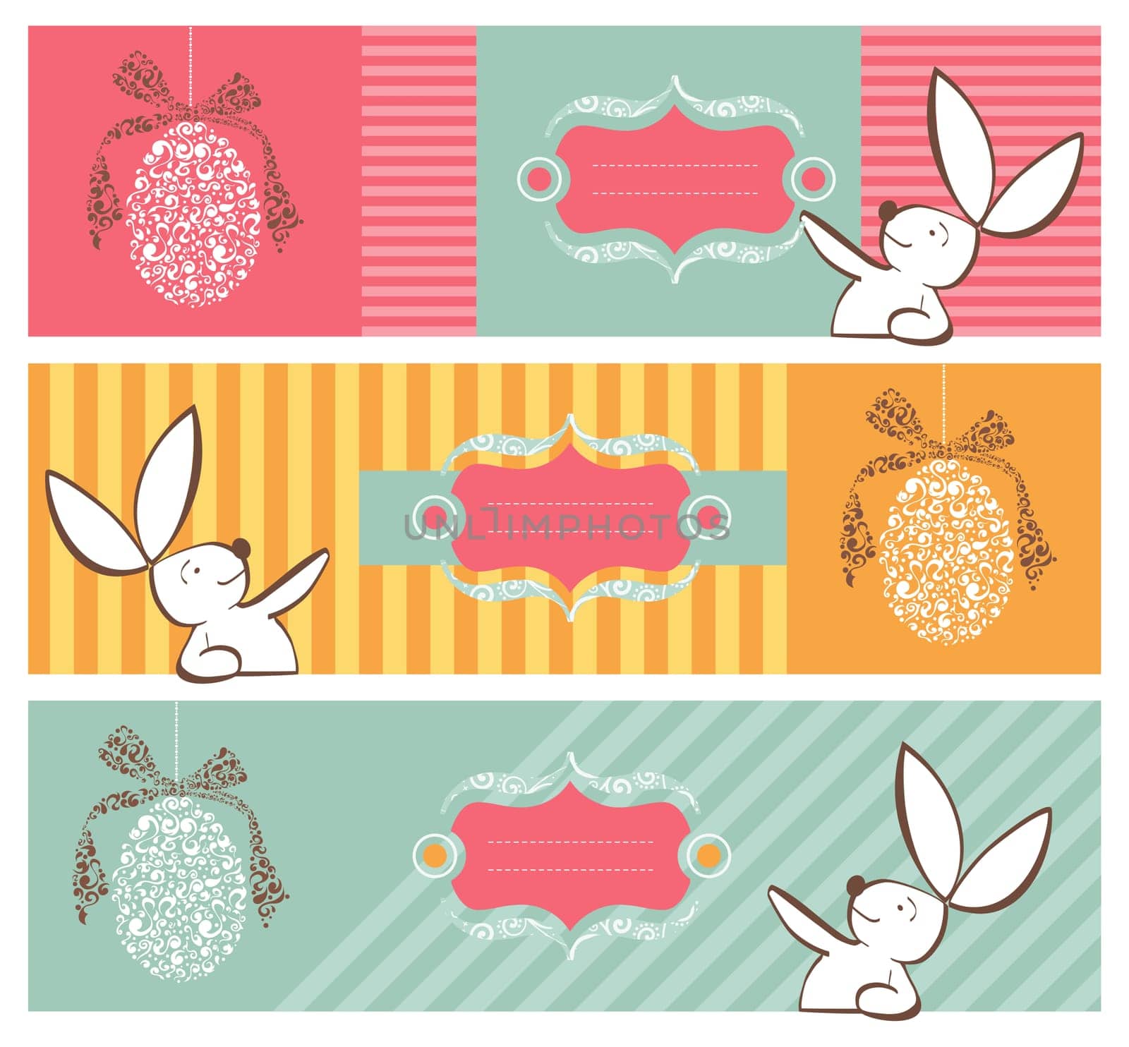 Easter egg in tribal style and rabbit banner background set. Vector file layered for easy manipulation and custom coloring.