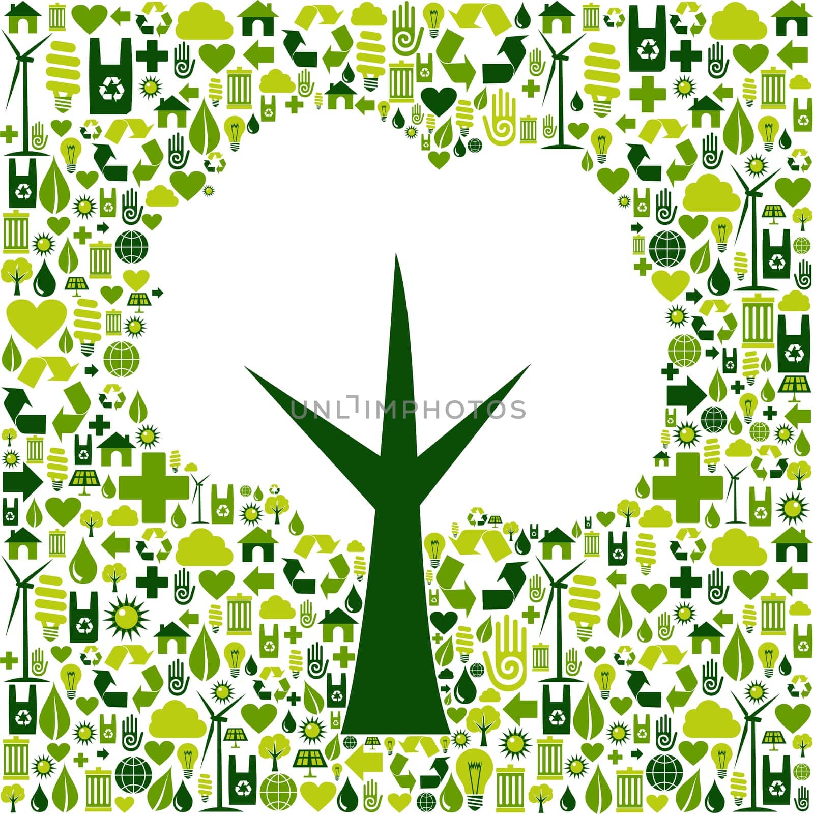 Tree silhouette made with green icons collection. Vector file available.