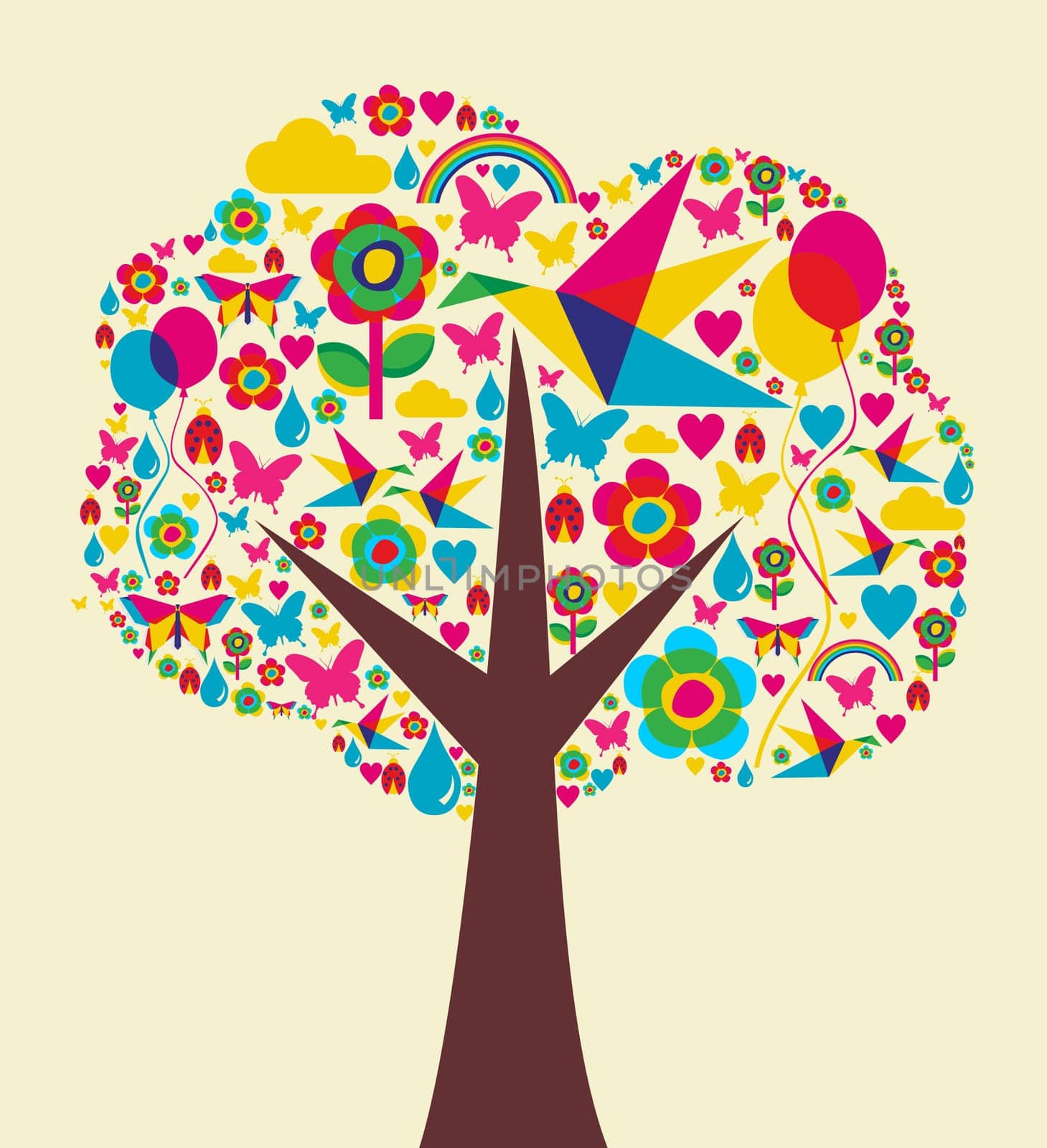 Happy spring time tree composition background. Vector file available.