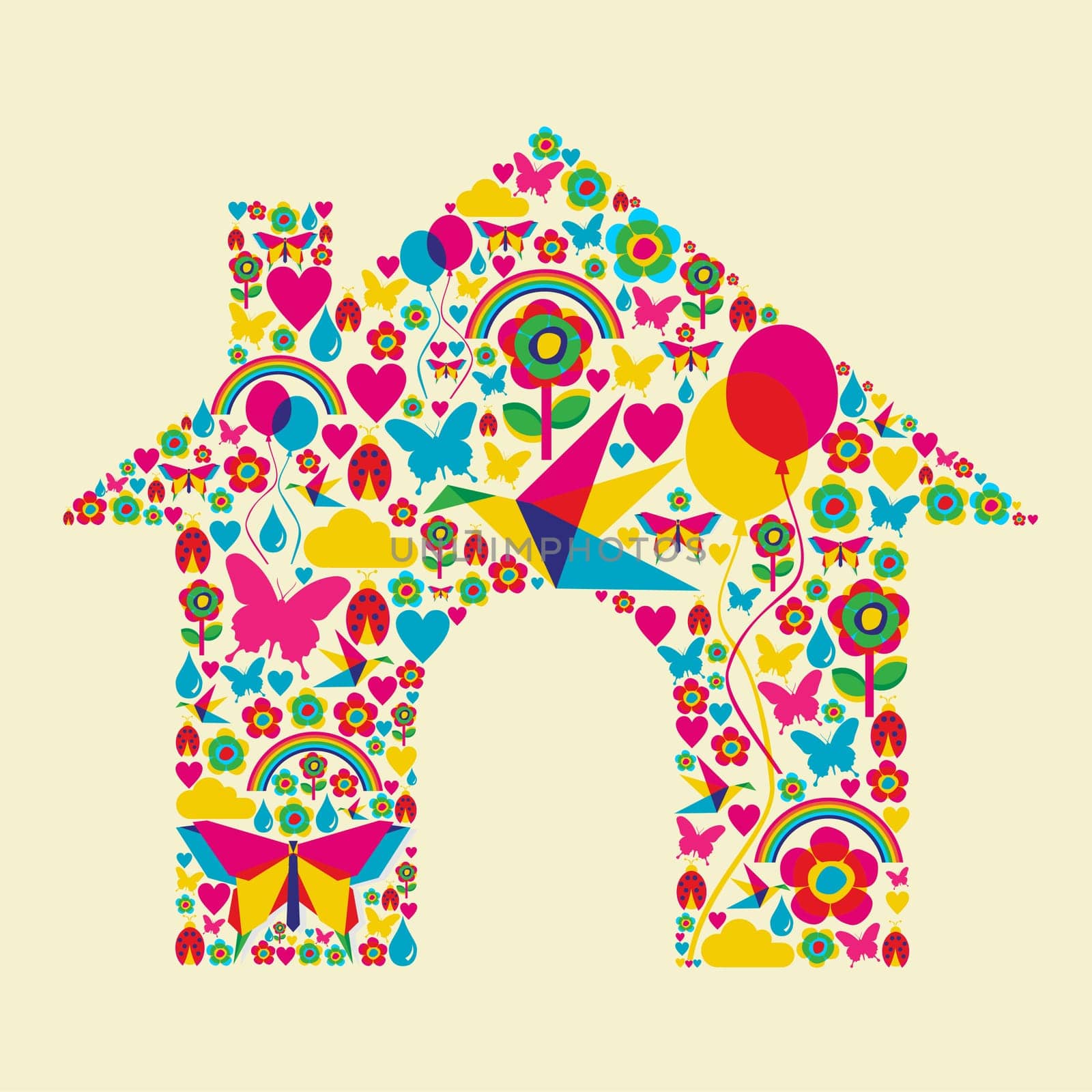 Happy spring time house composition. Vector file available.