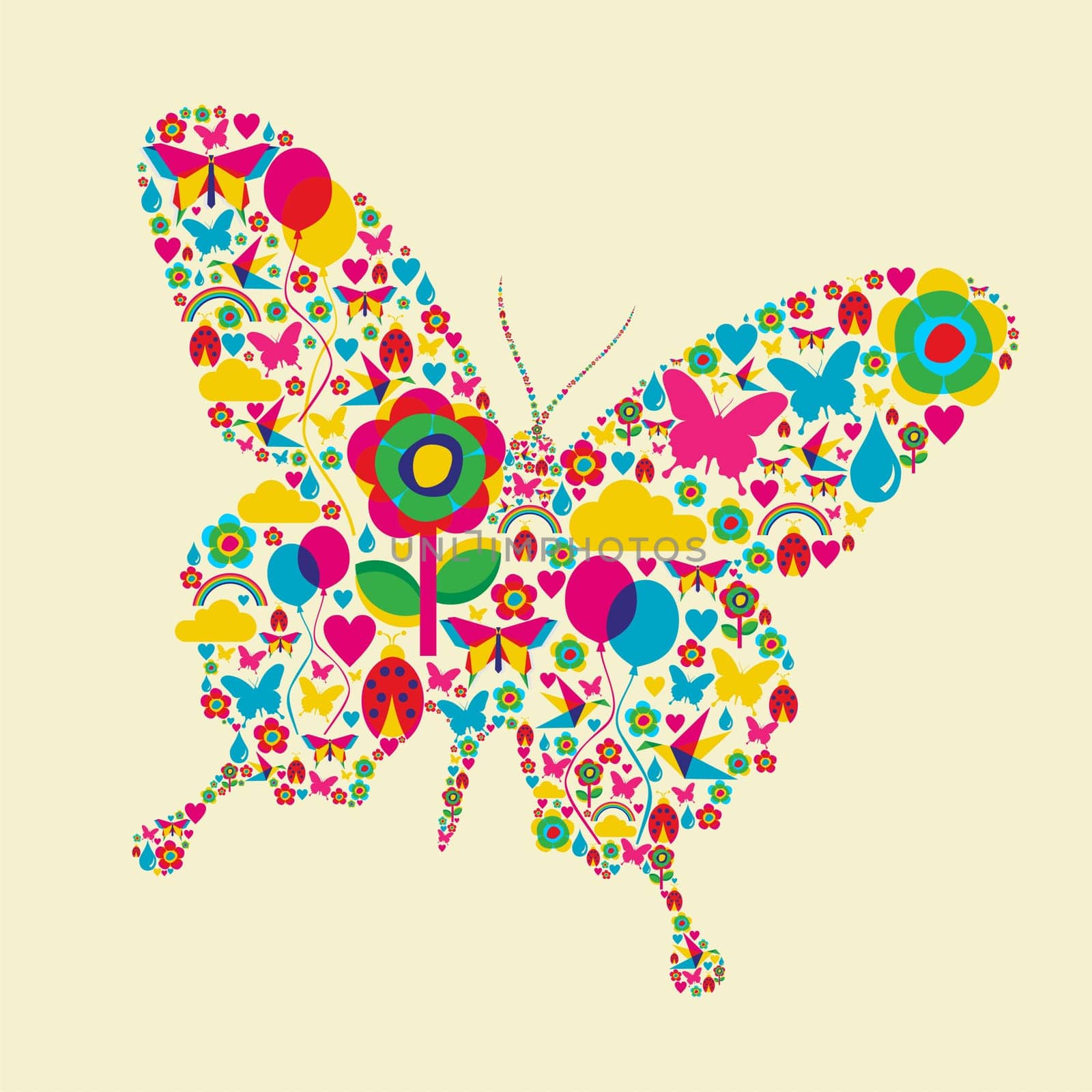Happy spring time butterfly composition. Vector file available.