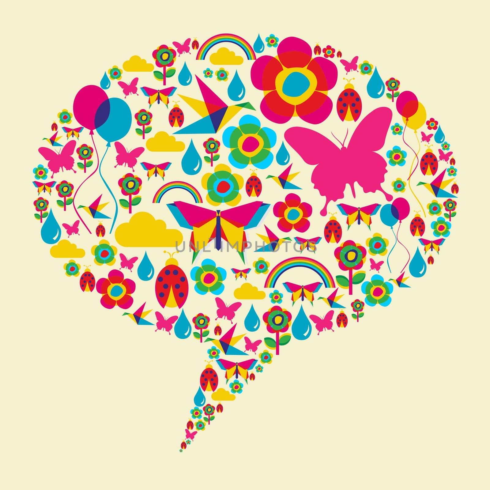Happy spring time social media bubble composition. Vector file available.