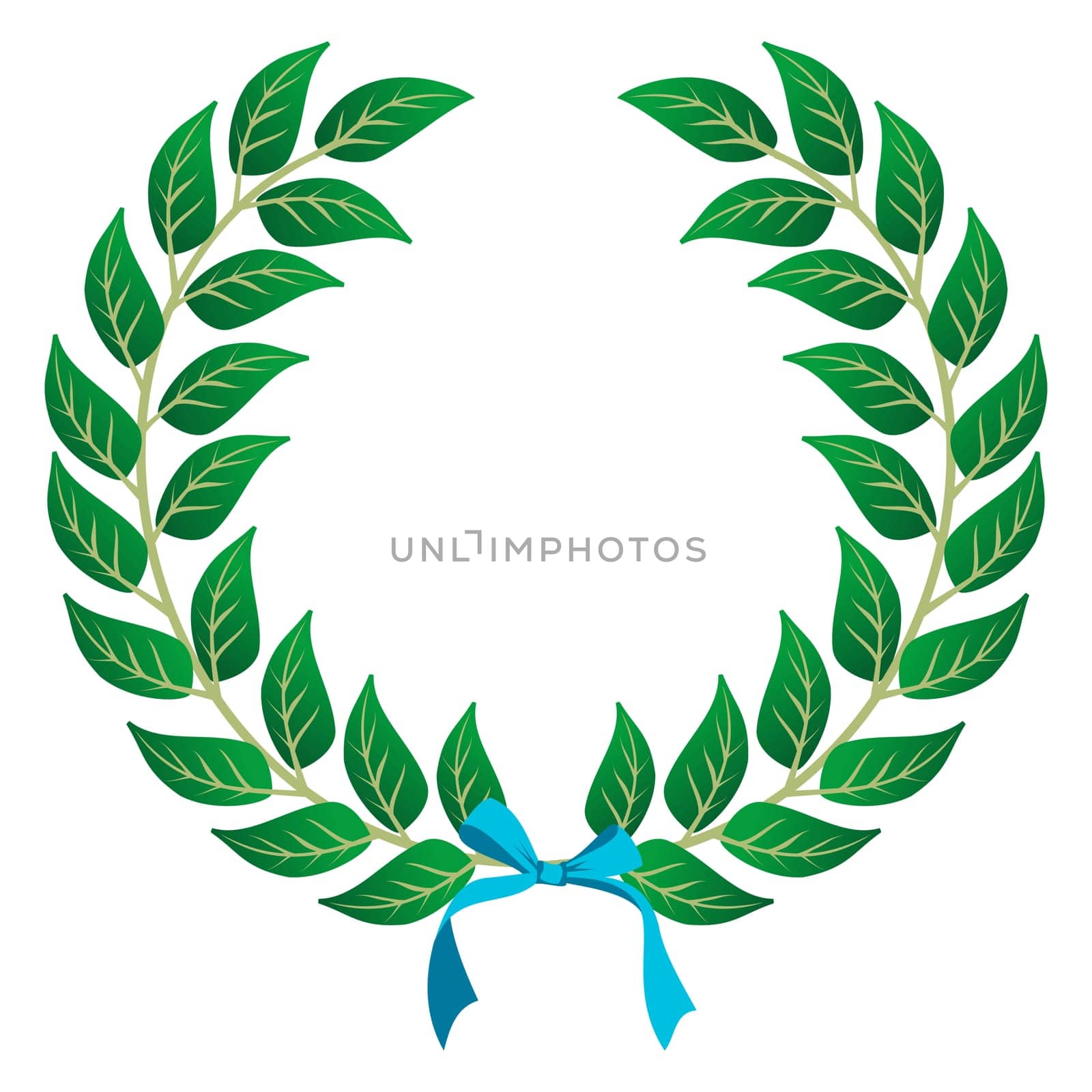 Laurel wreath with a sky blue ribbon over white background. Vector file layered for easy manipulation and customisation.