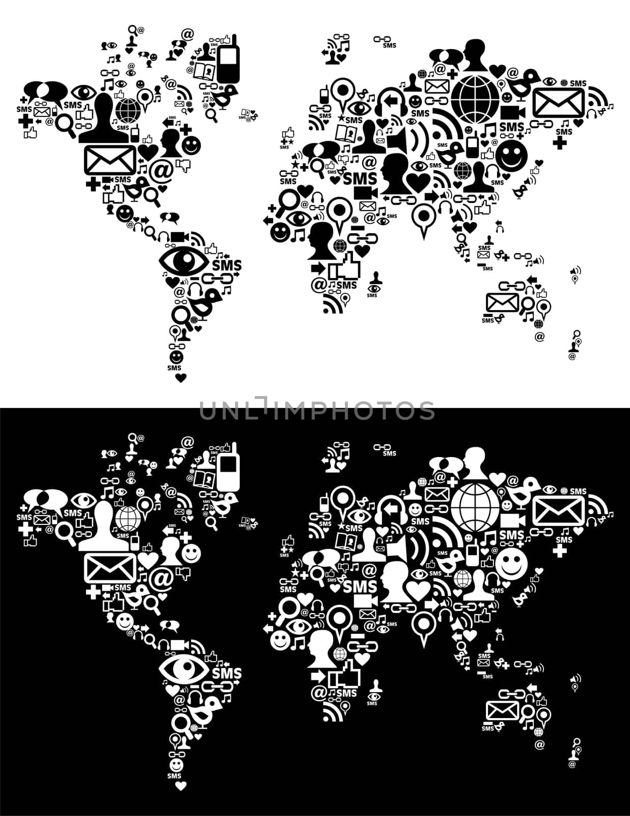 Social media icons set in Earth globe map shape illustration. Vector file layered for easy manipulation and customisation.
