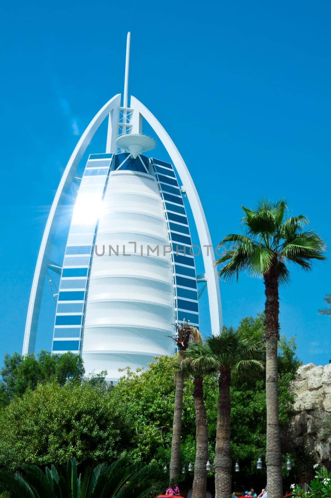 DUBAI - FEB 22 2012 : Burj Al Arab - at 321m second tallest hotel in the world, luxury hotel stands on artificial island, Feb 22, 2012 at Jumeirah beach, Dubai, United Arab Emirates