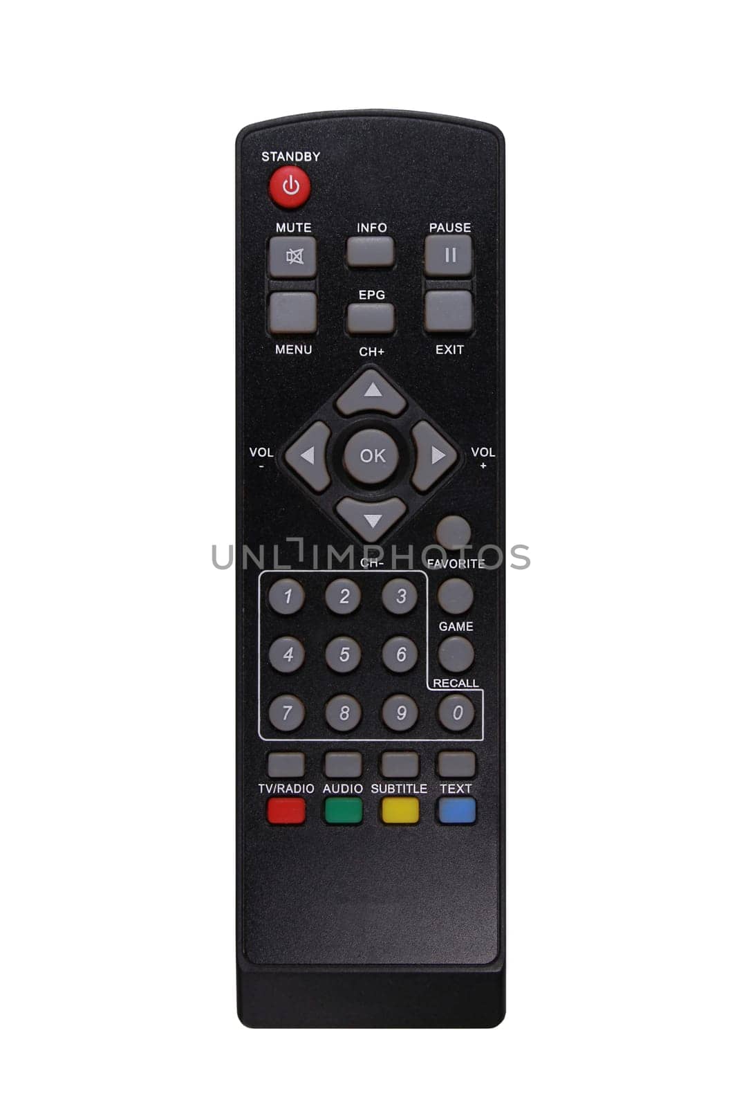 A black TV remote control