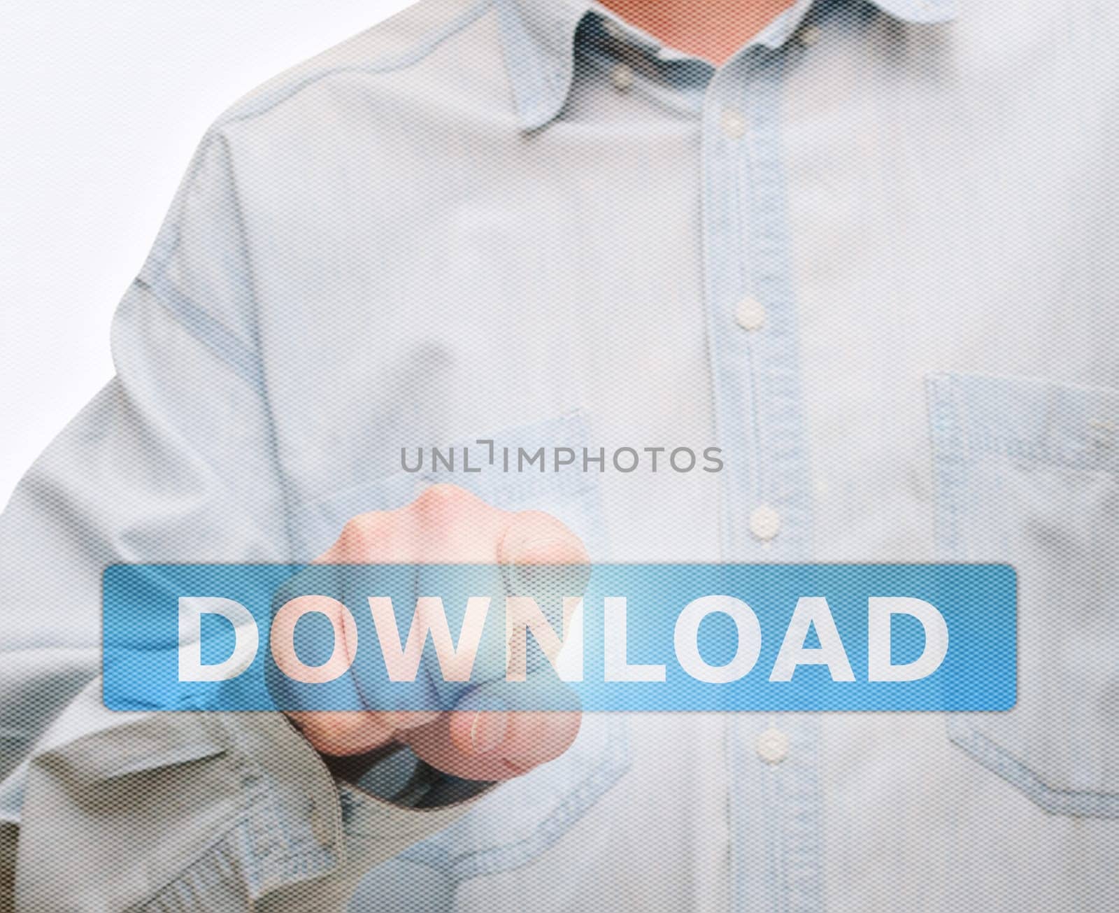 Man&#039 s Hand Pushing Download Button on Touch Screen