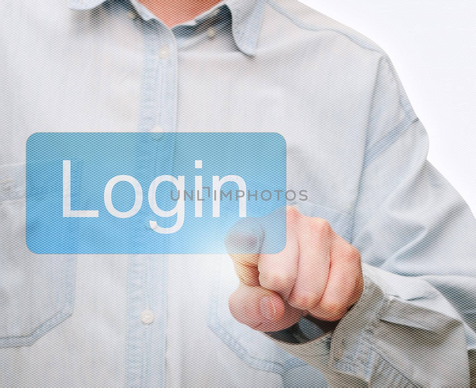 Man&#039 s Hand Pushing Login Button on Touch Screen