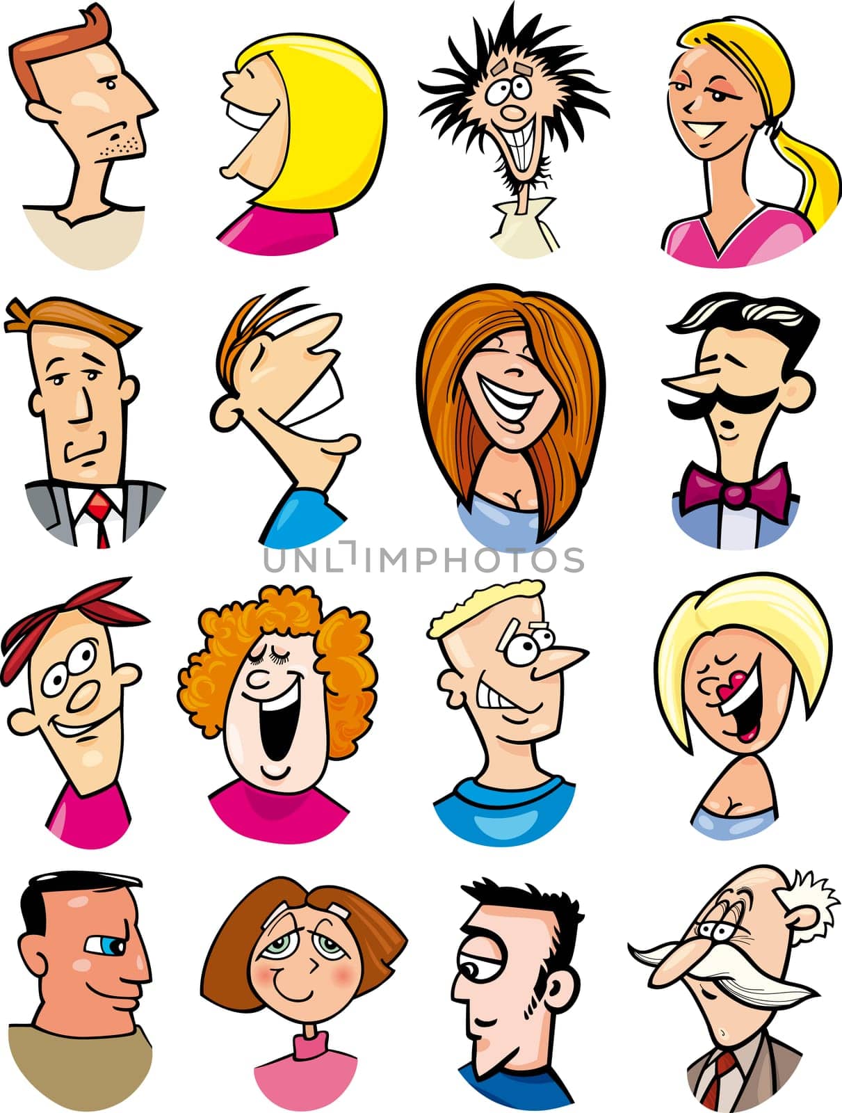 cartoon illustration of different people characters and emotions