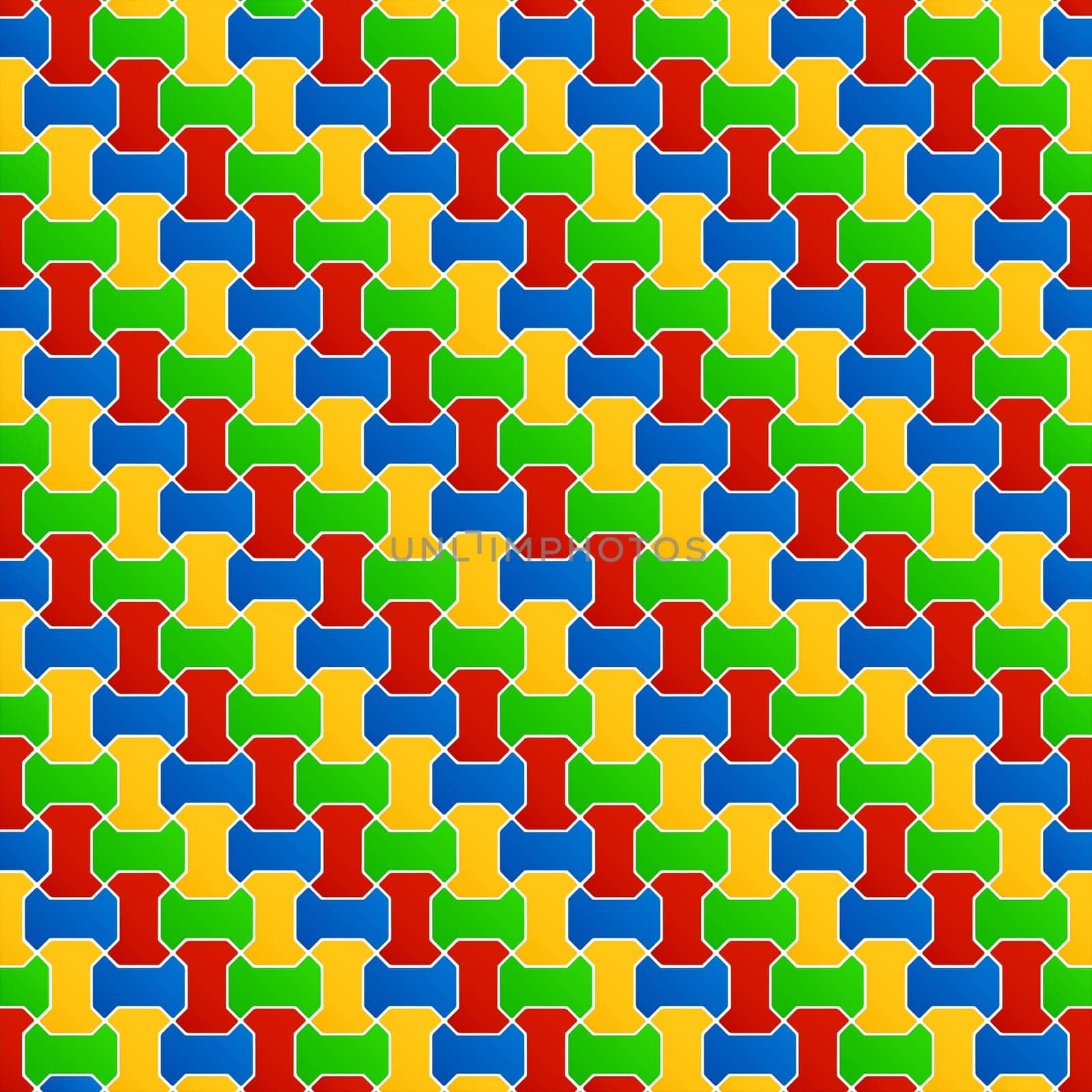 Floor tiles composition in red, blue, orange and green.
