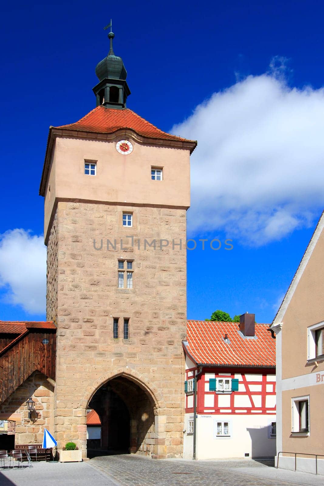The Upper Gate in Wolframs-Eschenbach,birthplace of the Parzival poet Wolfram von Eschenbach,Bavaria,Germany - part of the medieval city fortifications