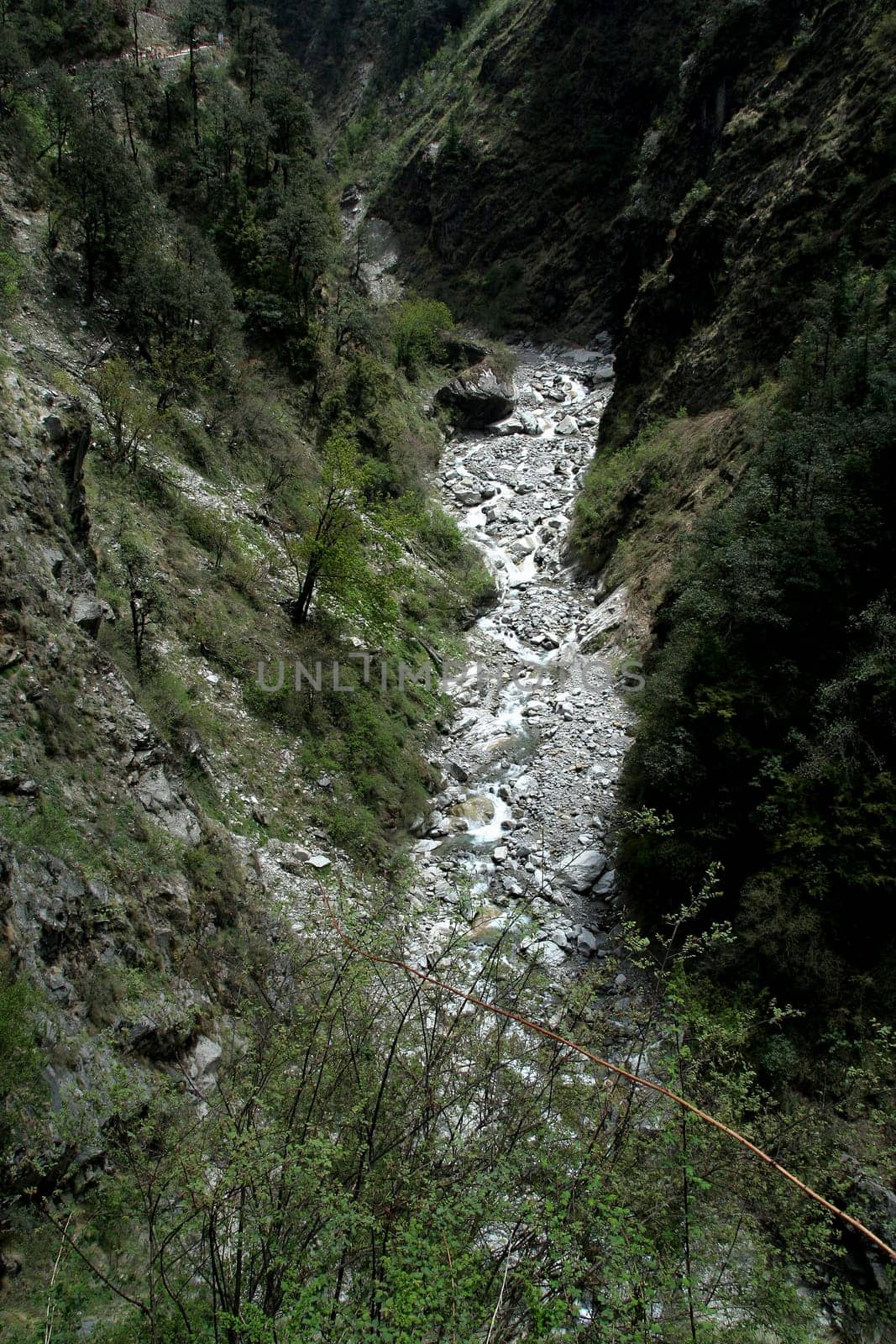 Parched bed of Yamunothri river valley, Uttarakahand, India, Asia
