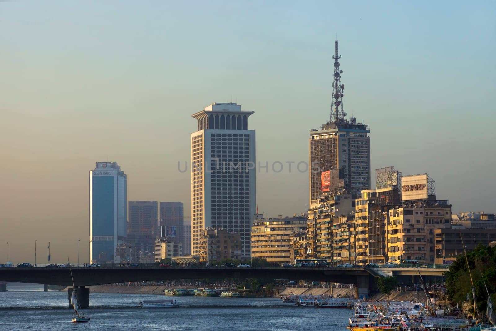 CAIRO NILE AND EL GAMLA BRIDGE IN THE EVENING LIGHT
