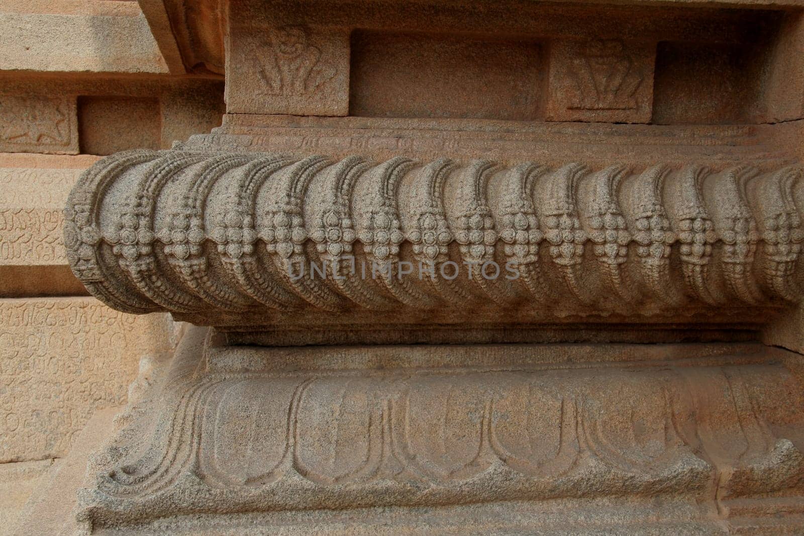 Repetitive ring design on basal wall of Hazararama Temple at Hampi, Karnataka, India, Asia