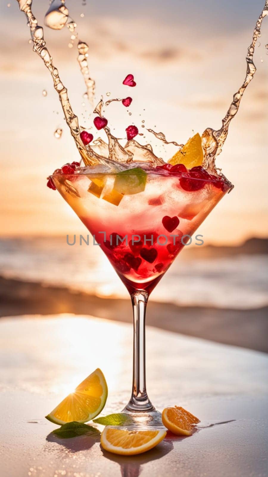 flying cocktail making spritz mohito splash fruit drink berry elements macro shot generative ai art