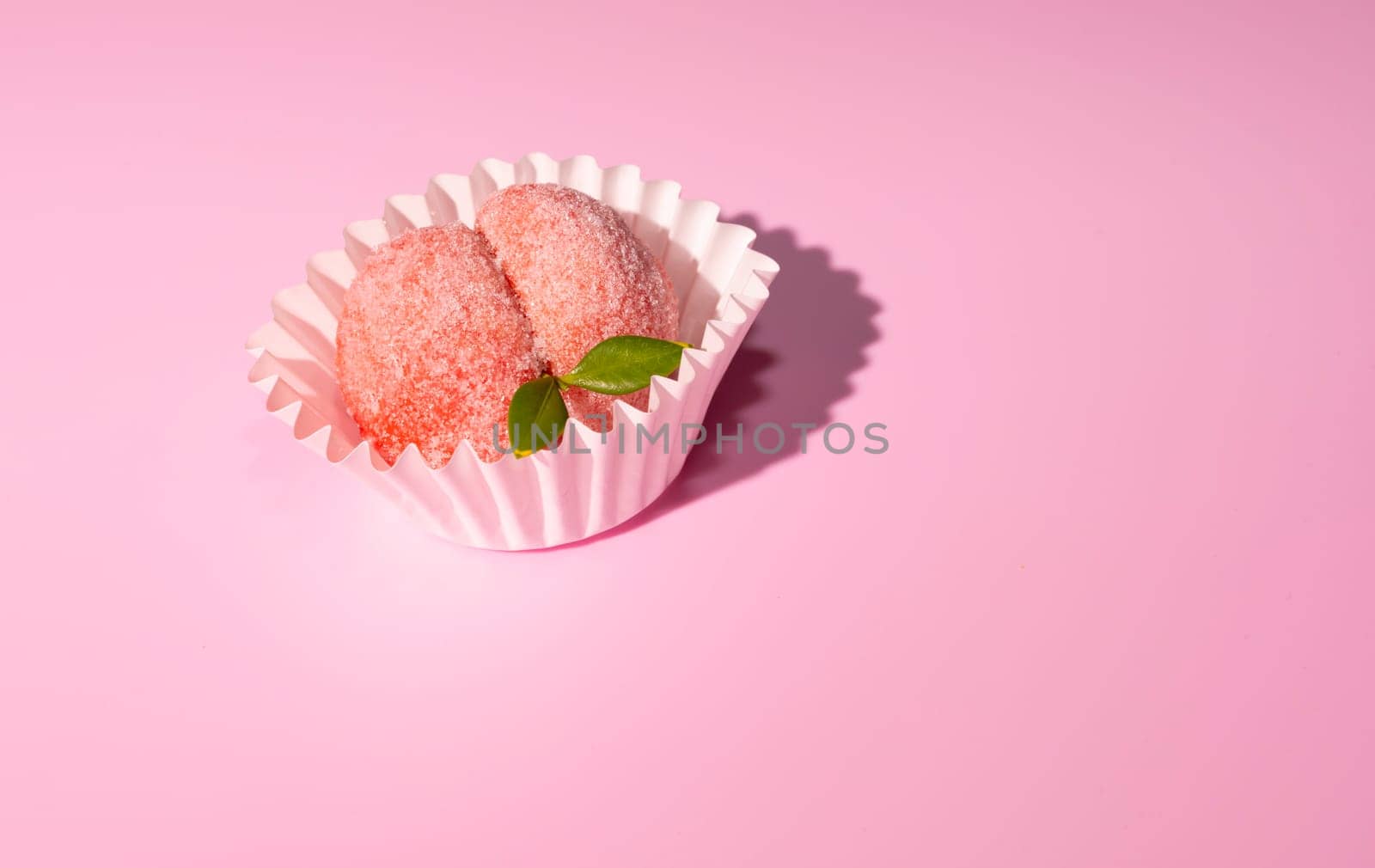 Peach Cookie. Sugar Pink Coated Homemade Dessert. Orange Infused Sweet Ricotta Peach Cookies On Pink Background. Copy Space For Text. Horizontal Plane. High quality photo