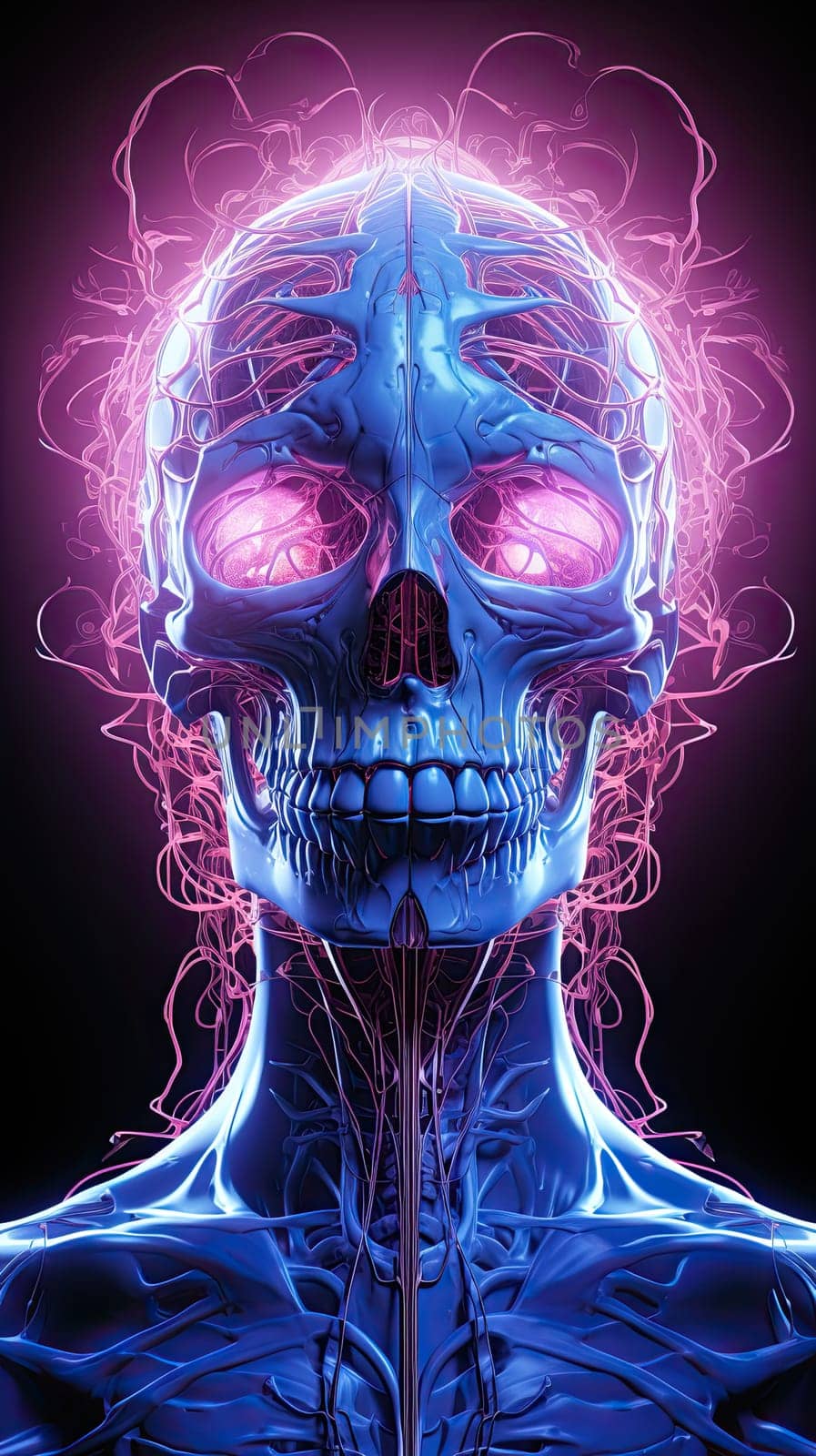 Abstract portrait of skull brain and consciousness digital art.