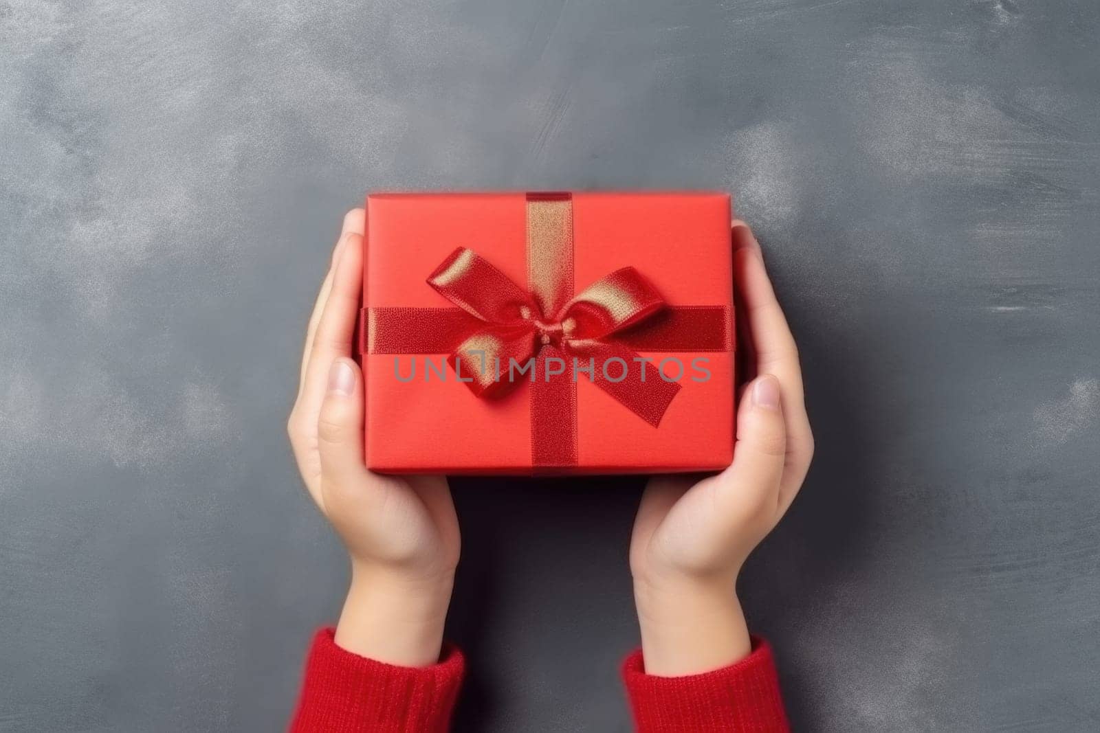 hands holding red gift box , AI Generated by Desperada